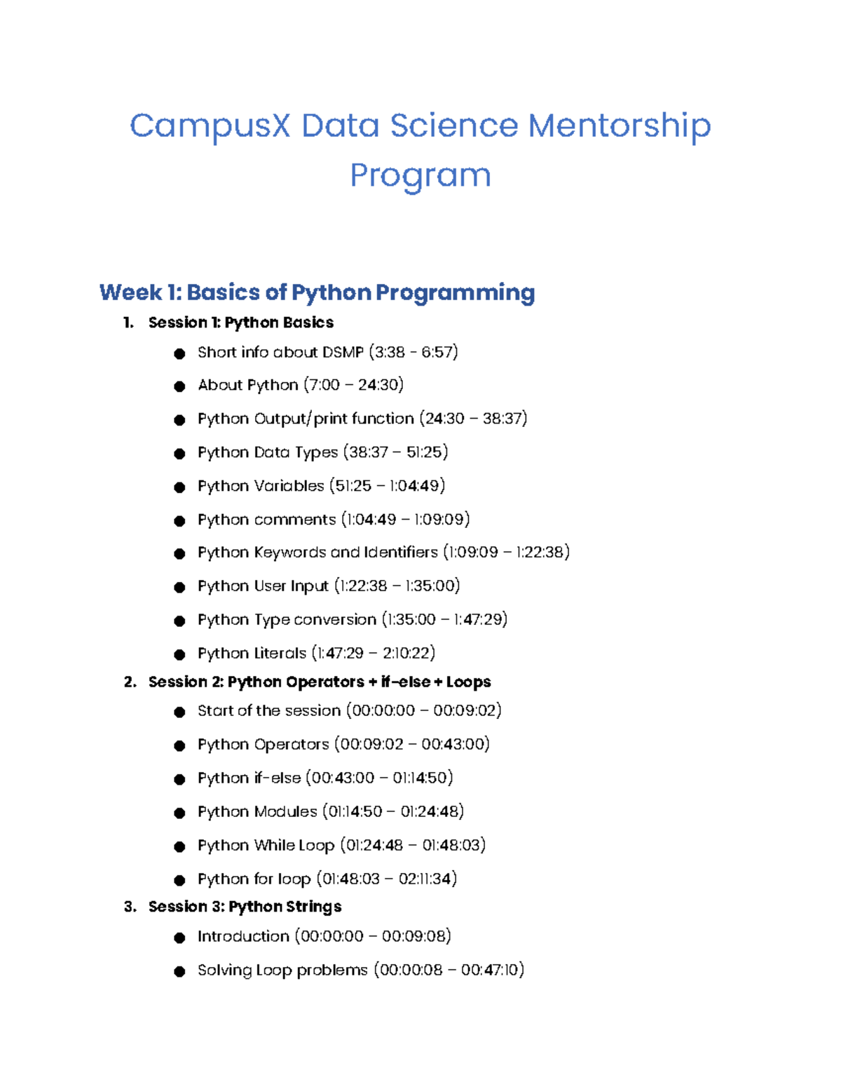 Campus X DSMP 2.0 Syllabus - CampusX Data Science Mentorship Program ...