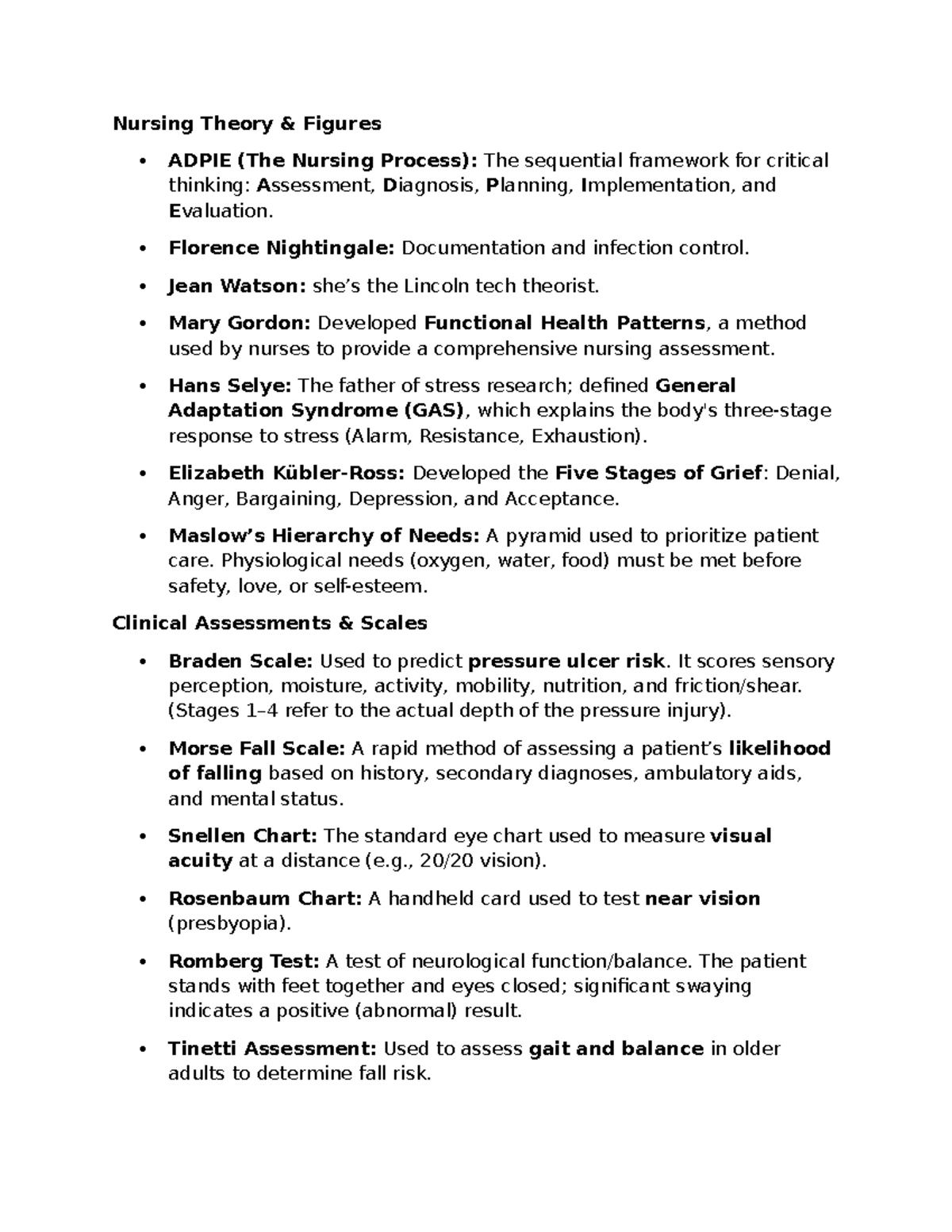 Nursing Theory & Practice: Key Concepts for Final Exam Review (NUR 101 ...