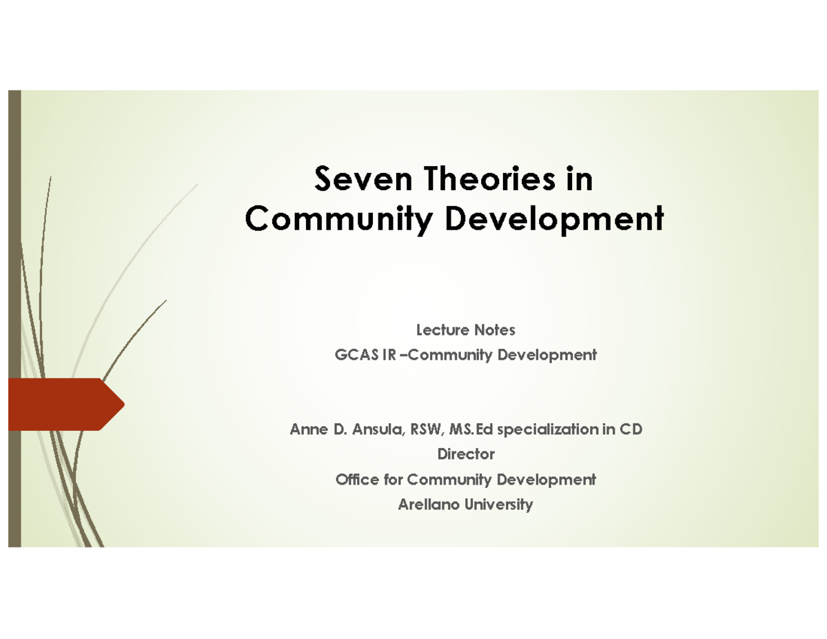 Seven Theories in Community Development Lecture Notes GCAS IR - Studocu