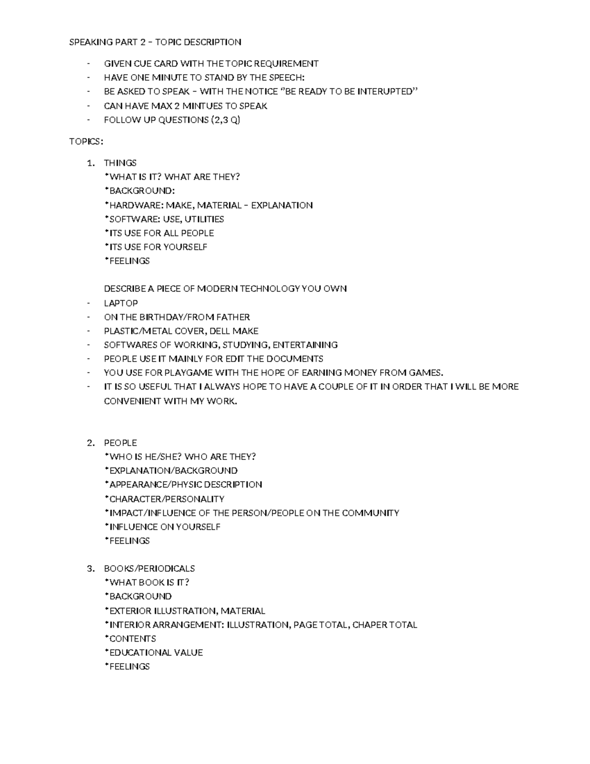 IELTS Speaking Part 2: Topic Descriptions and Cue Card Guidance - Studocu