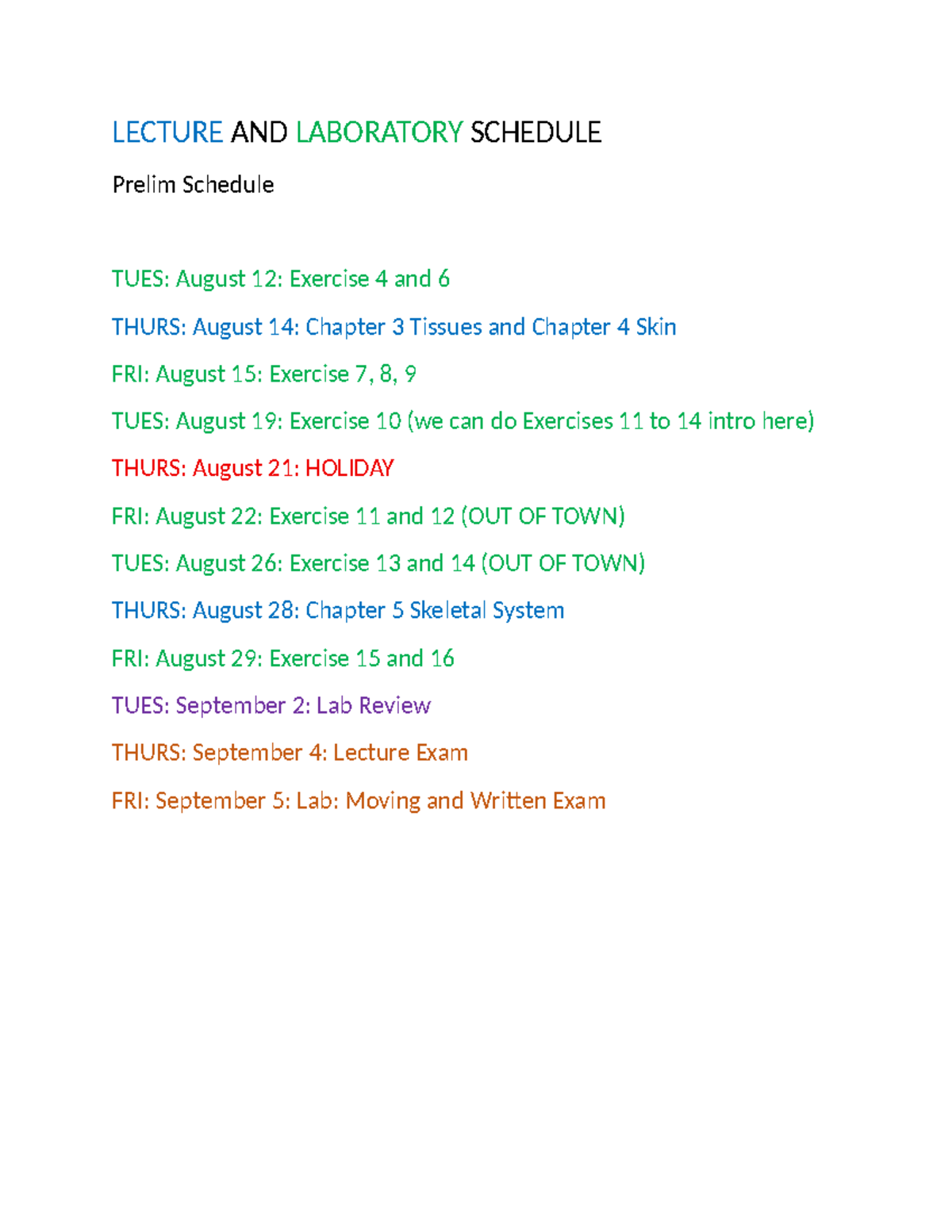 LECTURE & LAB SCHEDULE: Prelim, Midterm & Finals Overview - Studocu