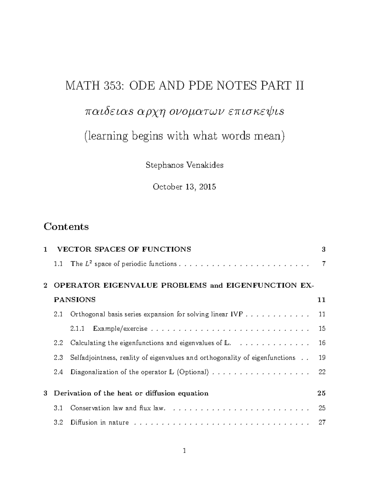 MATH 353: Lecture Notes on ODE and PDE Concepts - Part II - Studocu
