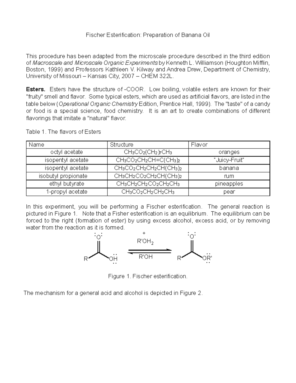 Fischer Esterification: Banana Oil Synthesis - CHEM 322L Experiment ...