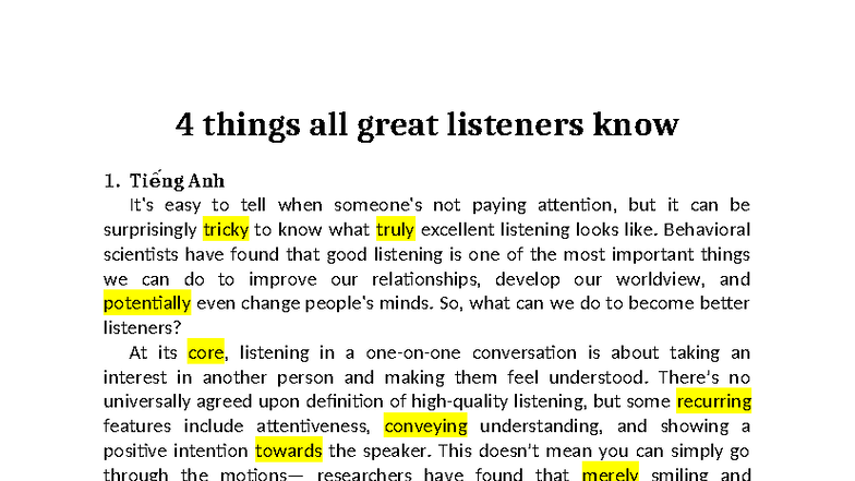 4 Key Insights for Effective Listening Skills - Studocu
