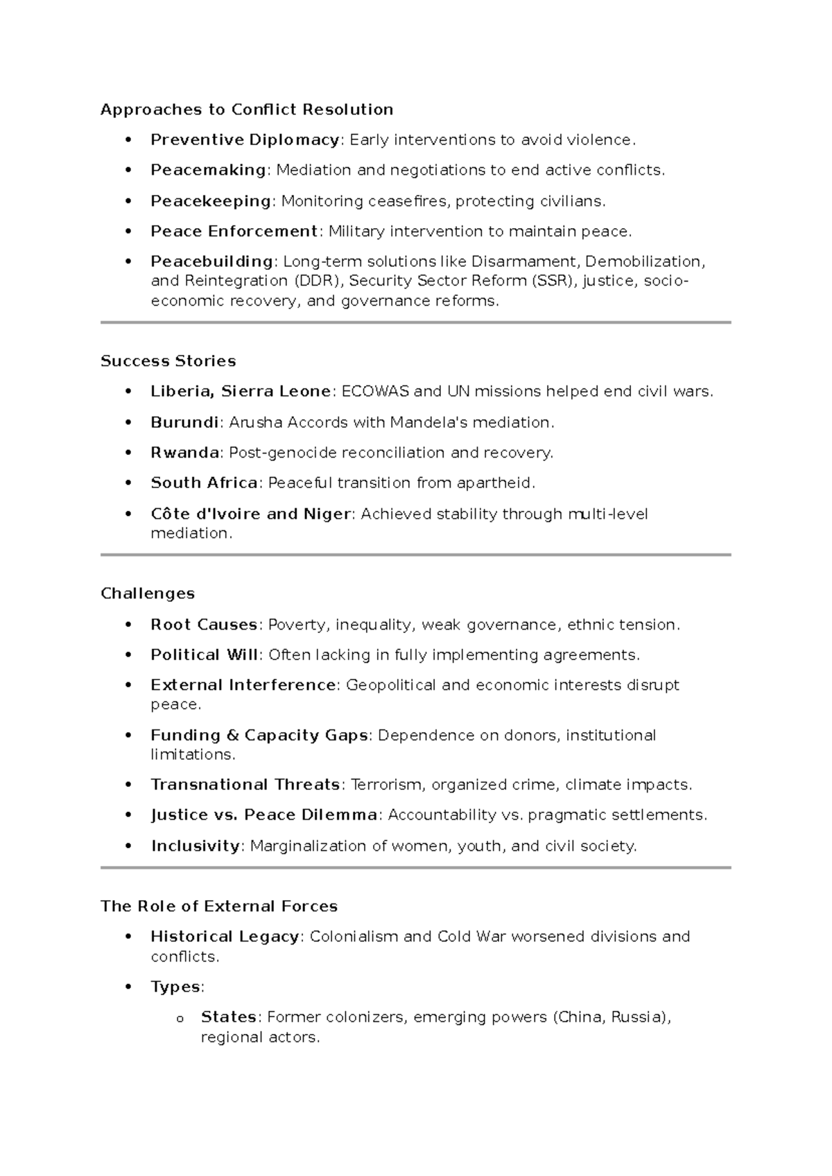 POLs 201 - Exam Notes on Conflict Resolution Approaches - Studocu