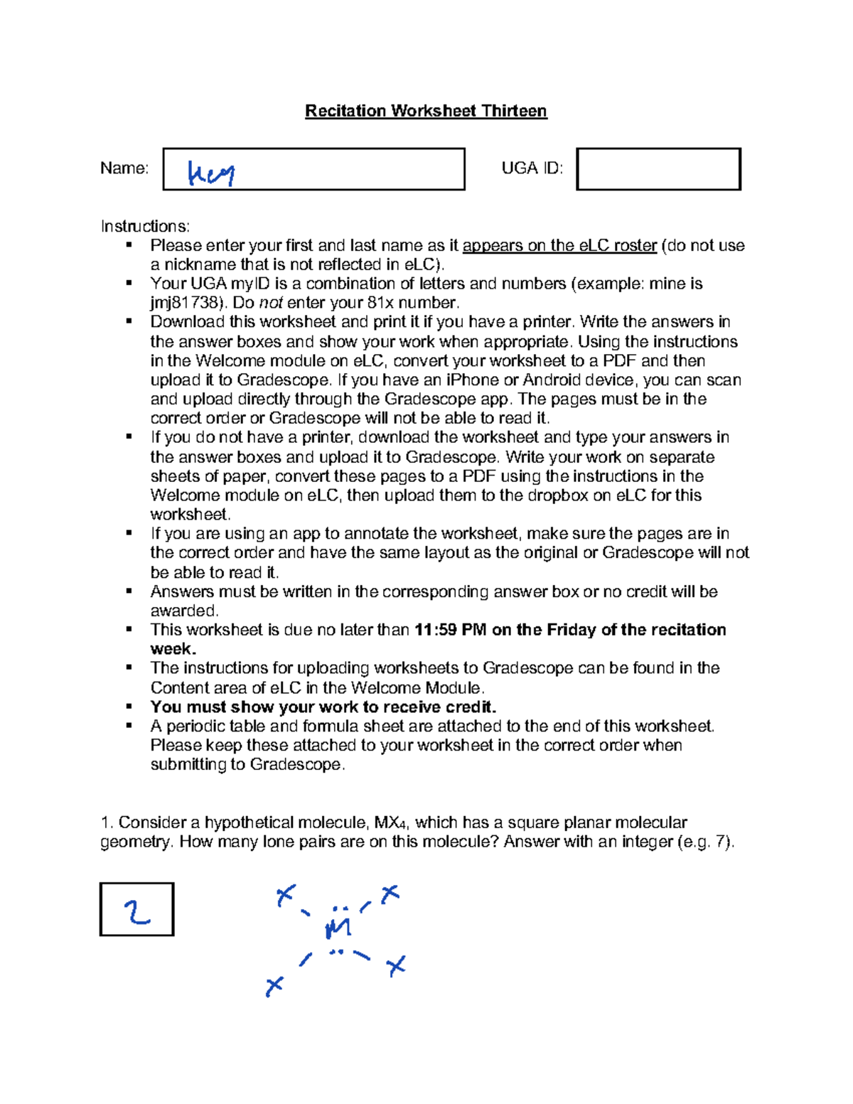RW 13 Recitation Key - Important Details and Instructions - Studocu