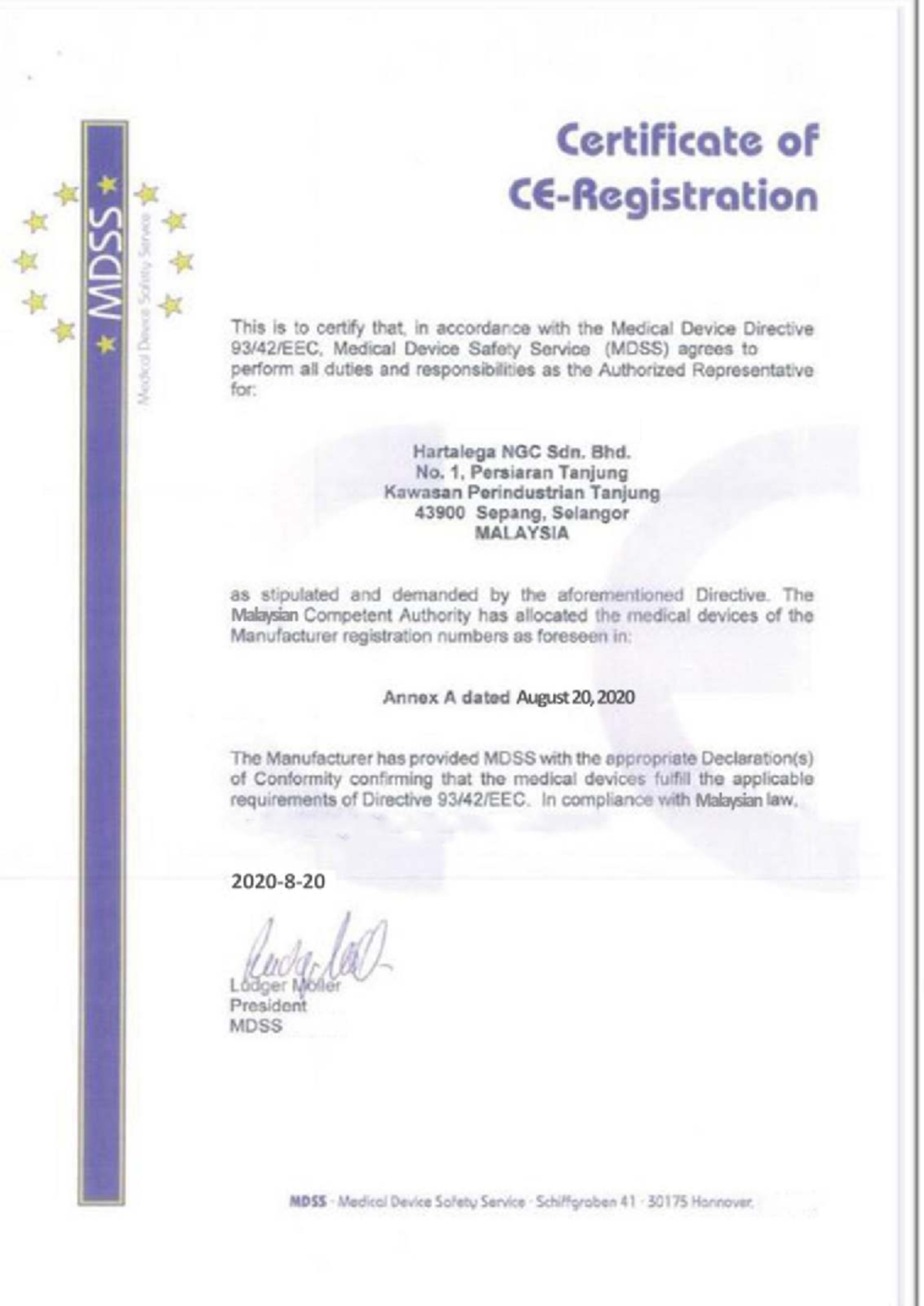 MDSS Certificate for Medical Device Safety Service Compliance - Studocu