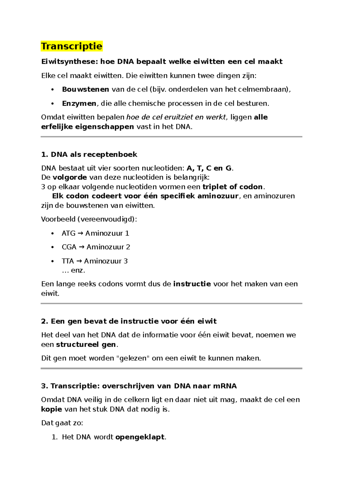 Transcriptie en Translatie van Eiwitsynthese: DNA en Eiwitproductie ...