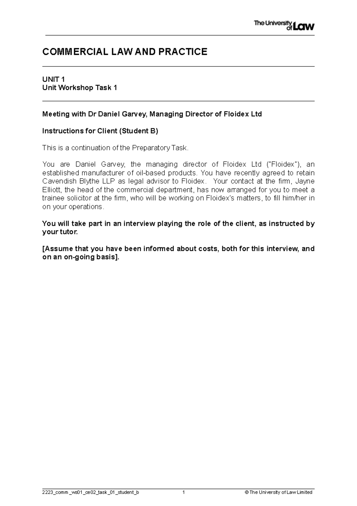 2223 comm ws01 ce02 task 01 student b - COMMERCIAL LAW AND PRACTICE ...