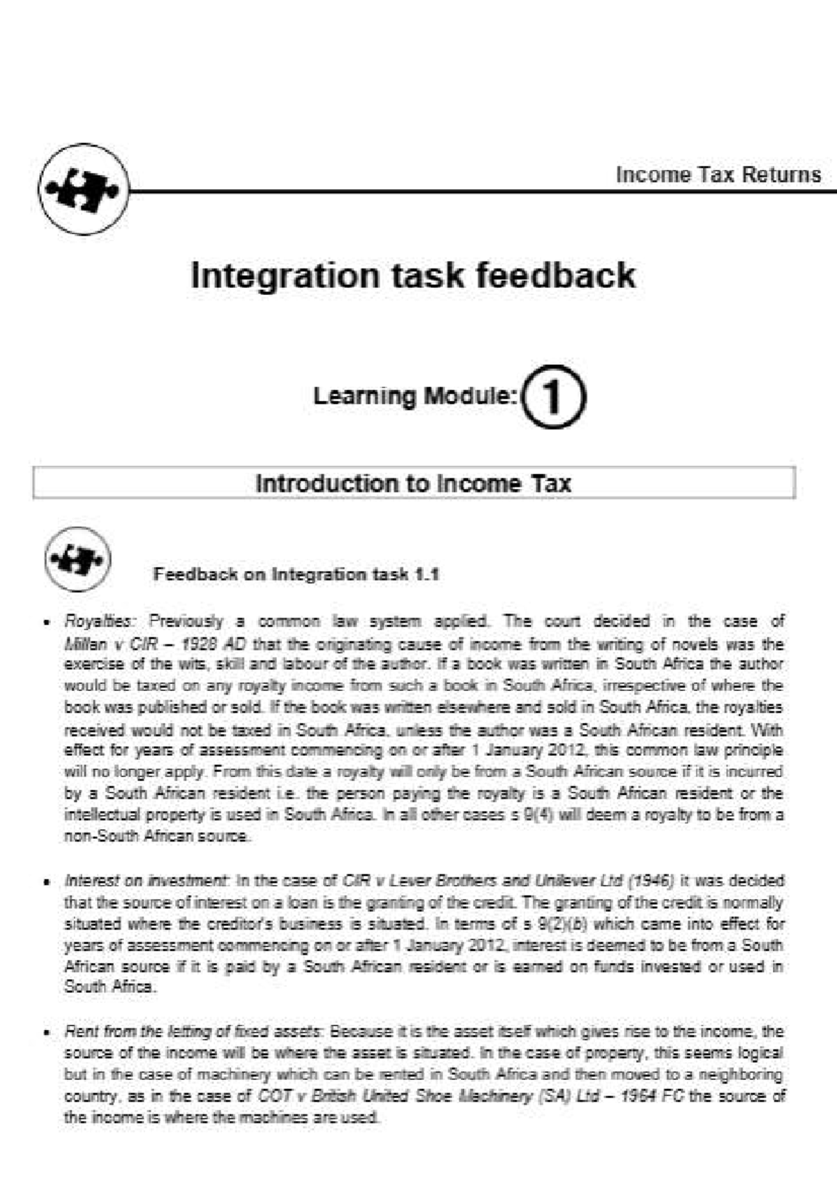 ITR - Integration Task Feedback: Royalties & Income Sources Analysis ...