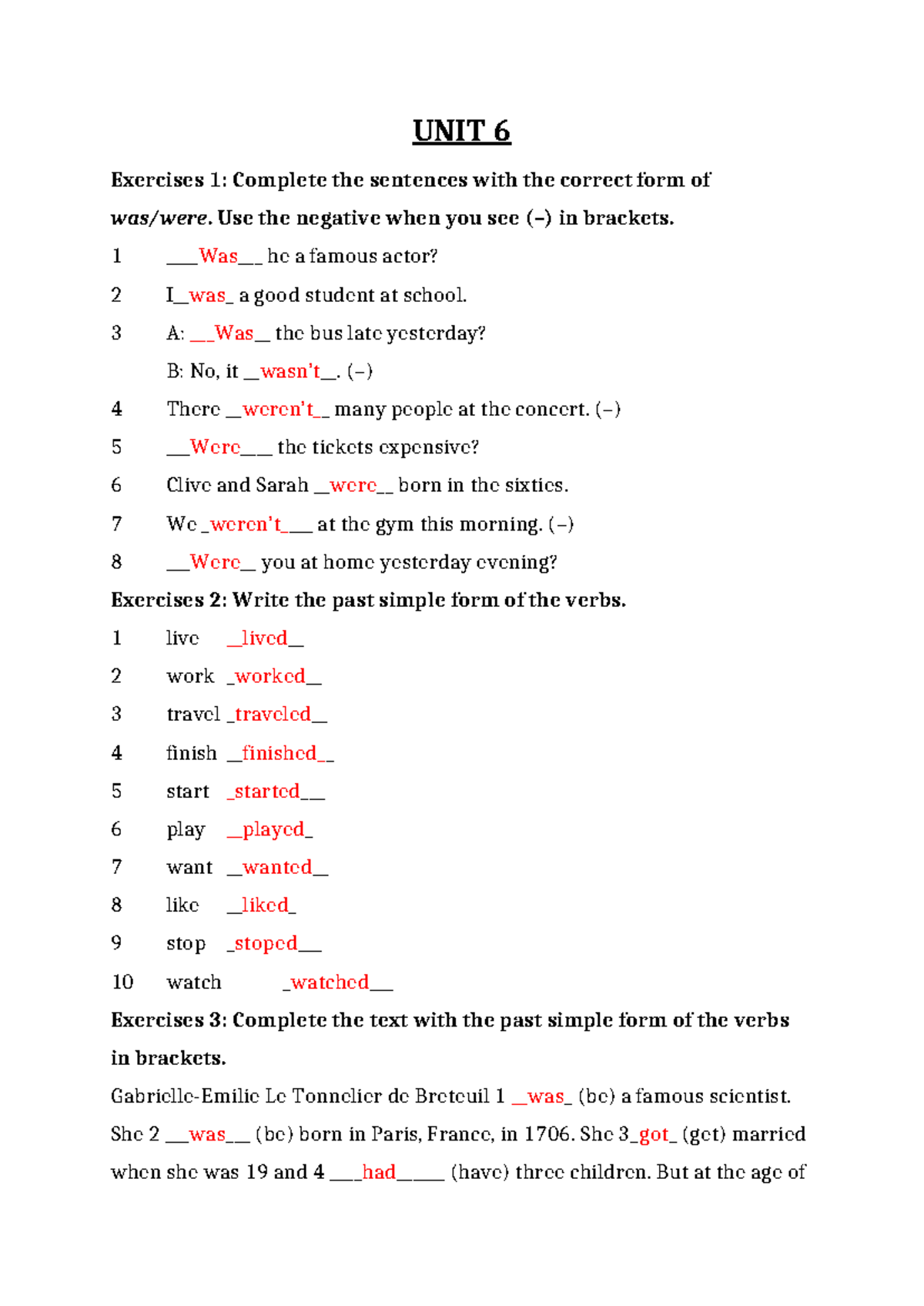 Unit 6 new - kẹo3fmowj4ebfeks - UNIT 6 Exercises 1: Complete the ...