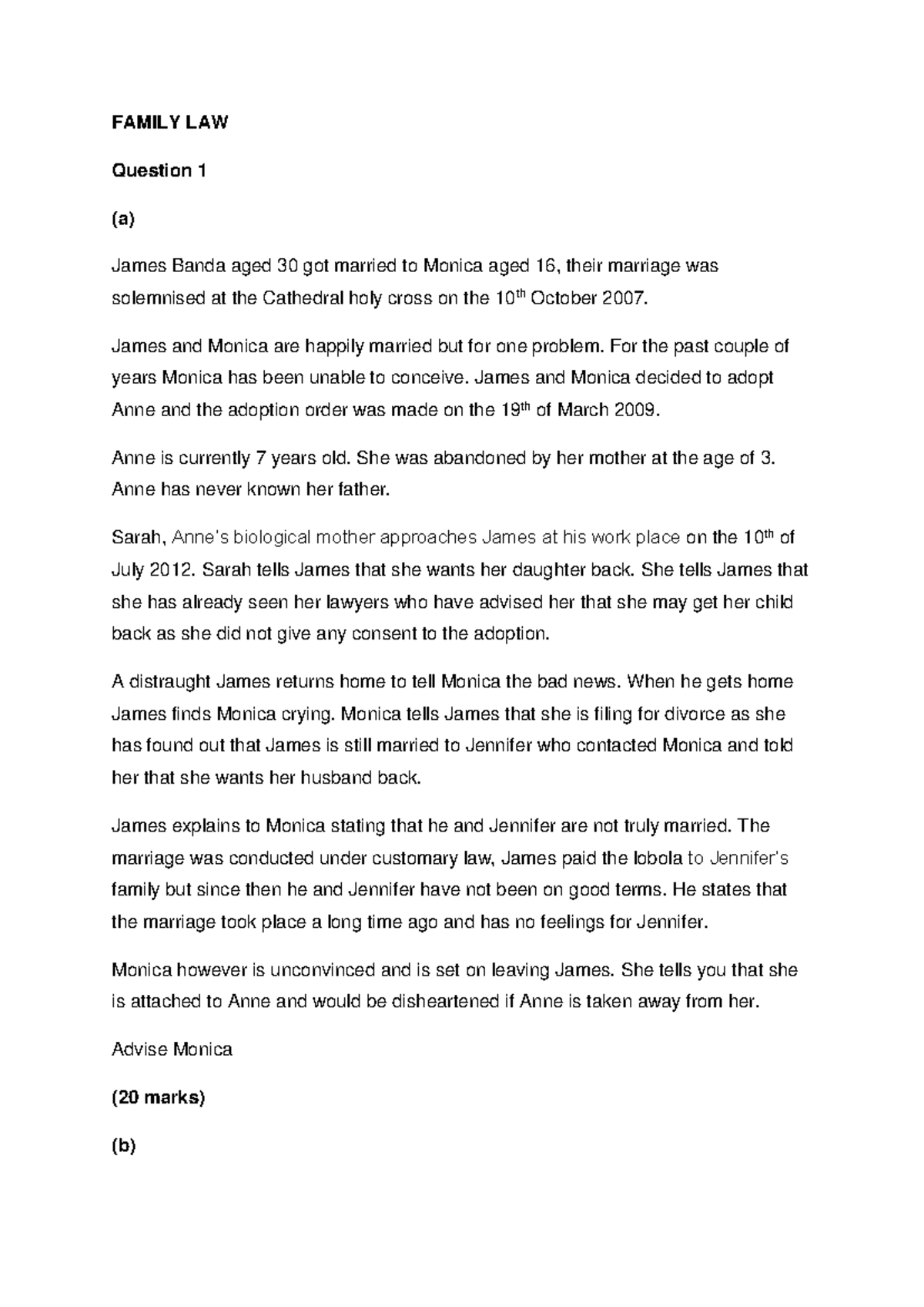 Family Law Final Exam Notes - University of Lusaka - Studocu