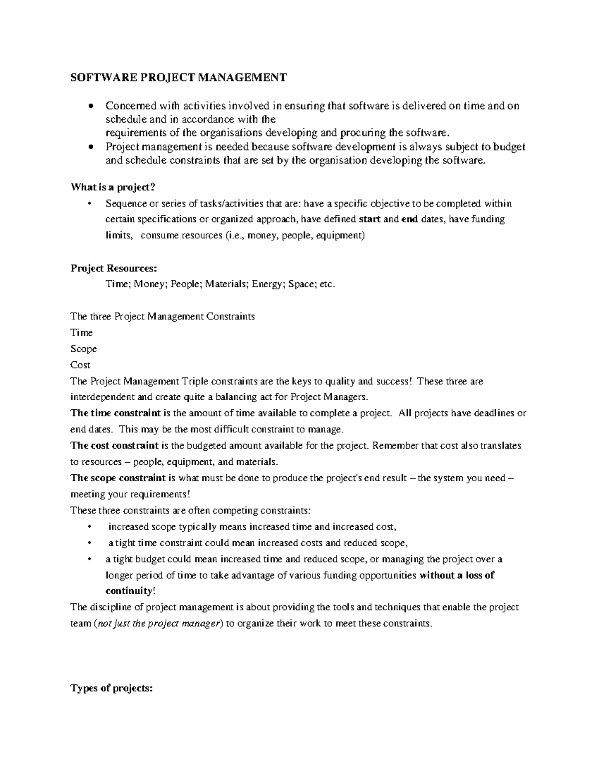 SOFTWARE PROJECT MANAGEMENT: Key Concepts and Processes Overview - Studocu