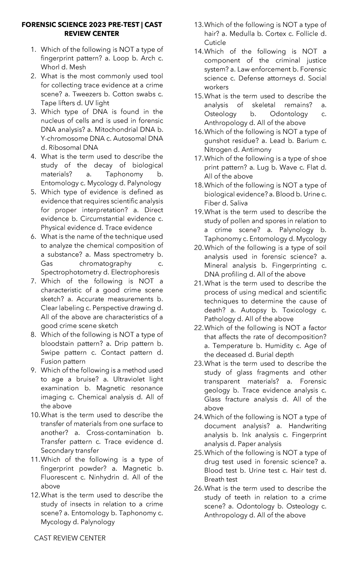 Forensic Science Pre-Test 2024: Essential Questions & Answers - Studocu