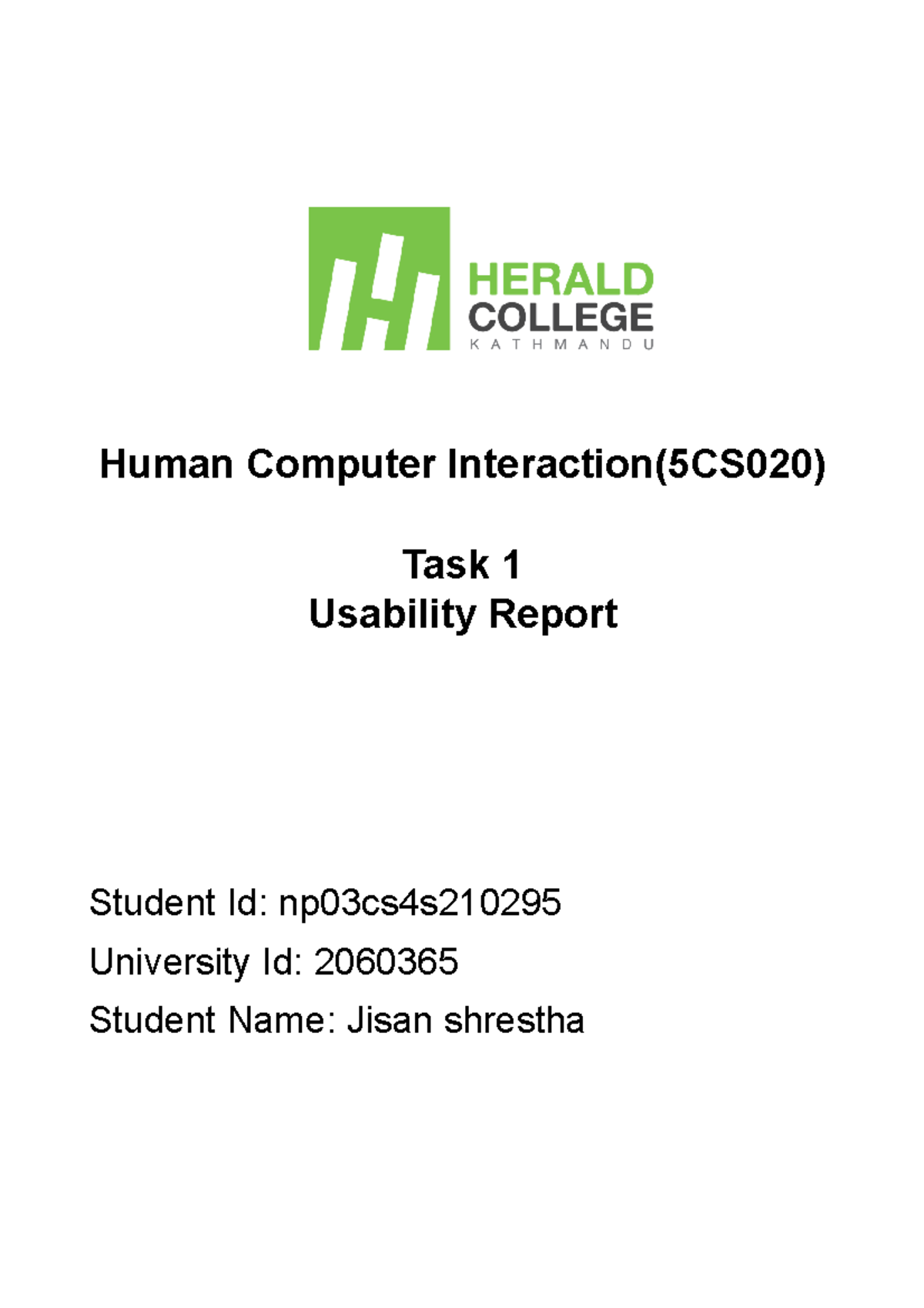 Task1 - its for task 1 - Human Computer Interaction(5CS020) Task 1 ...