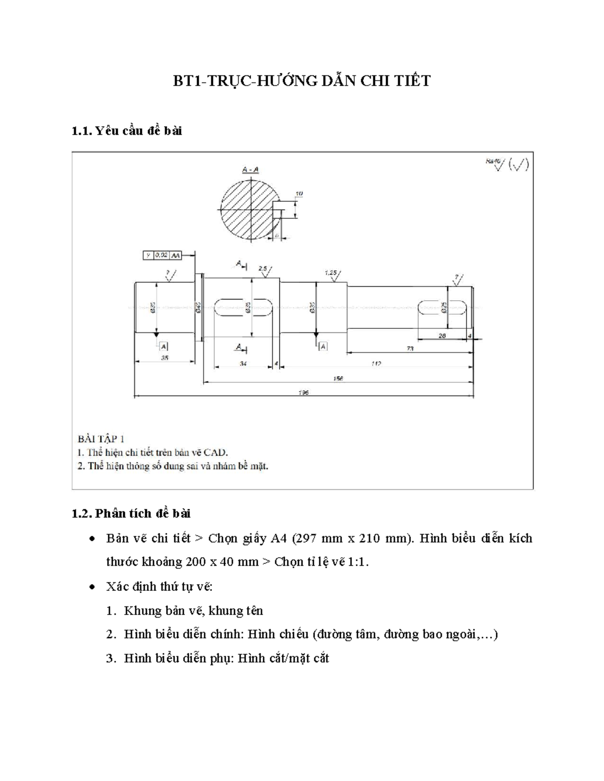 BT1-CAD: Hướng Dẫn Chi Tiết Vẽ Bản Vẽ Kỹ Thuật - Studocu