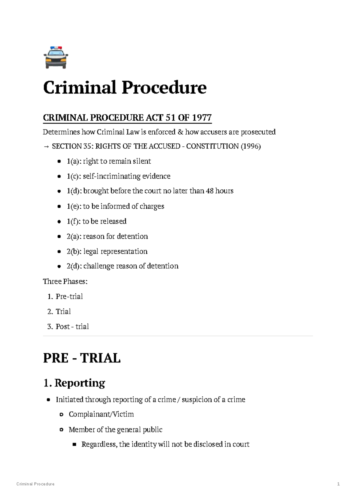 Criminal Procedure Overview: Key Aspects of Act 51 of 1977 - Studocu