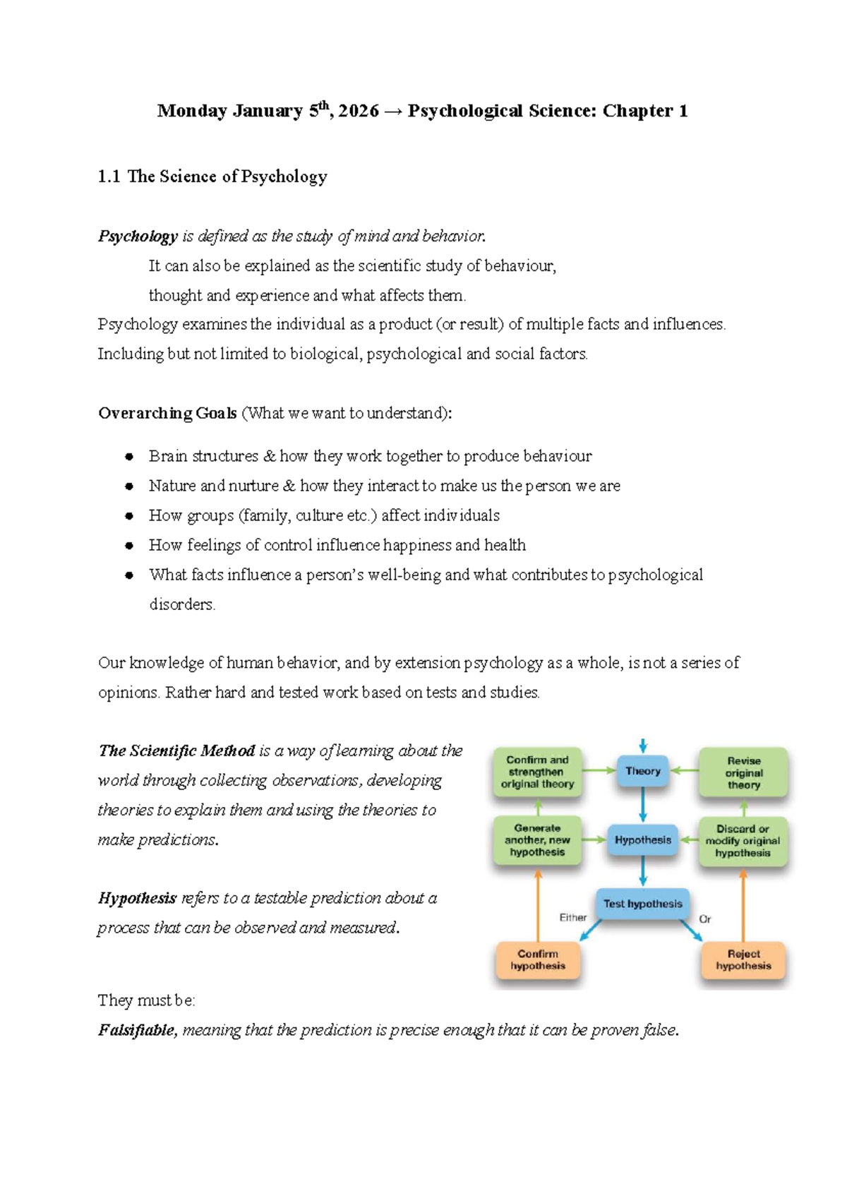 Psych 1010: Chapter 1 - The Science of Psychology Overview - Studocu
