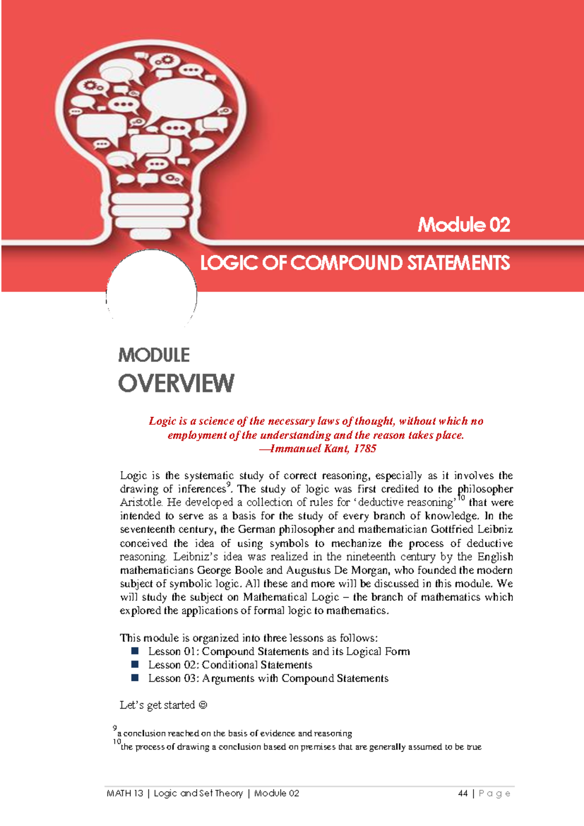 MATH 13 Logic and Set Theory Module 02: Overview of Compound Statements ...