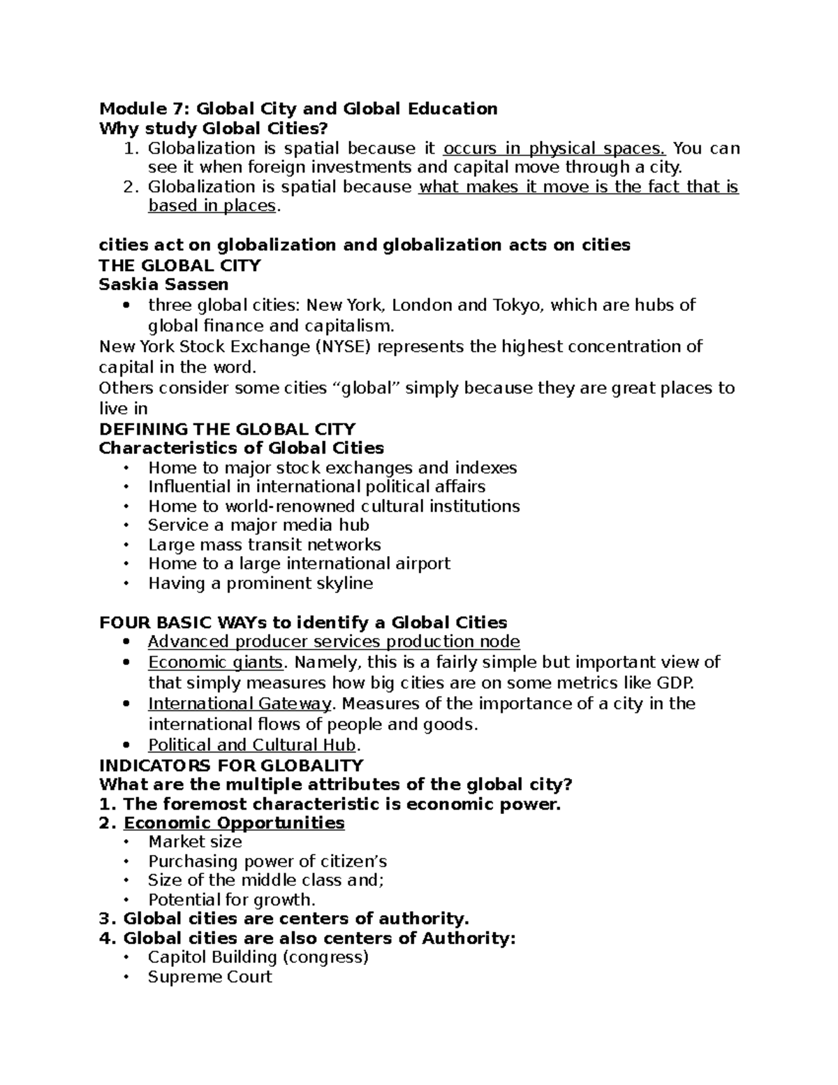 Global Cities and Global Education: Insights from MOD7-10 Study Guide ...