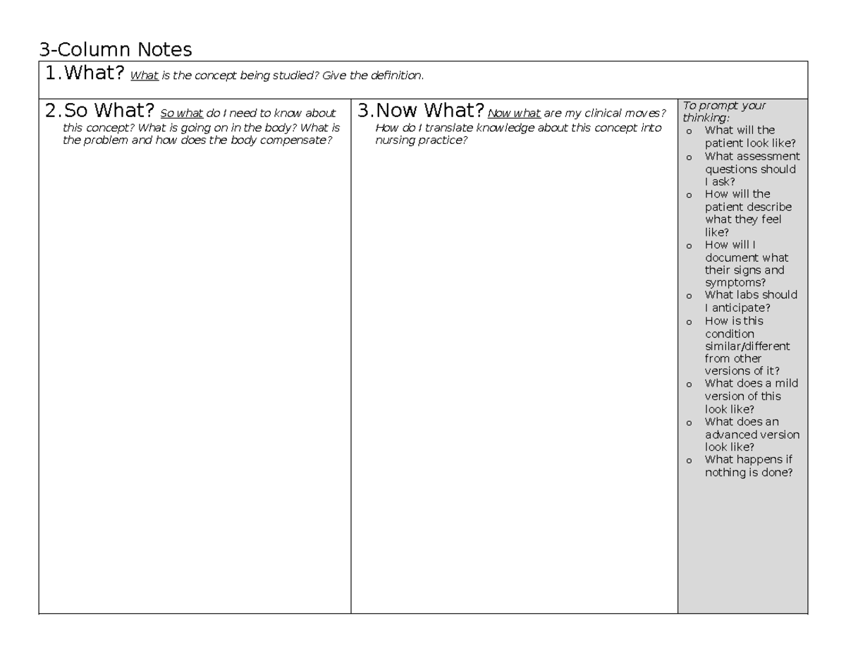 3 Column Notes - Ptho - Patho - 3-Column Notes 1? What is the concept ...