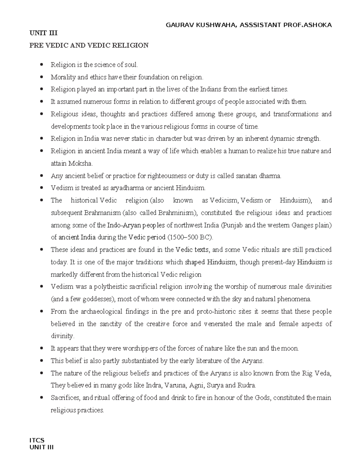 ITCS KNC 602 UNIT 3 - Comprehensive Overview of Indian Religions and ...