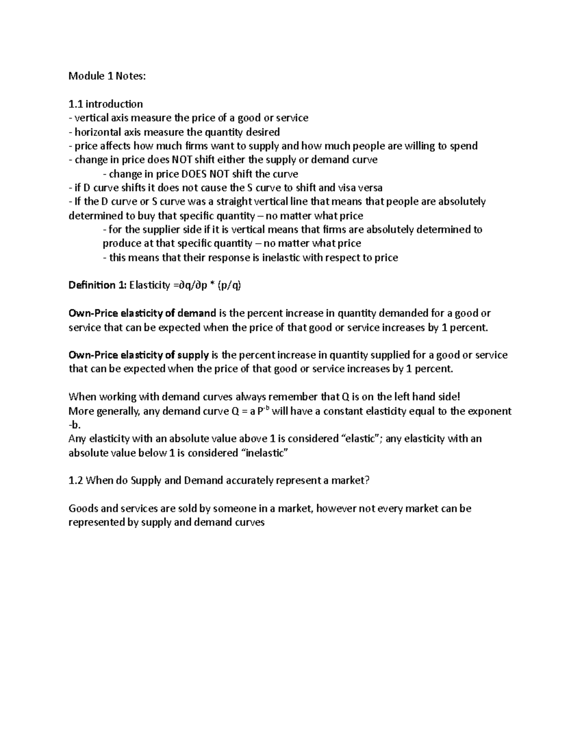 ECO 101 Lecture Notes: Module 1 - Supply and Demand Analysis - Studocu