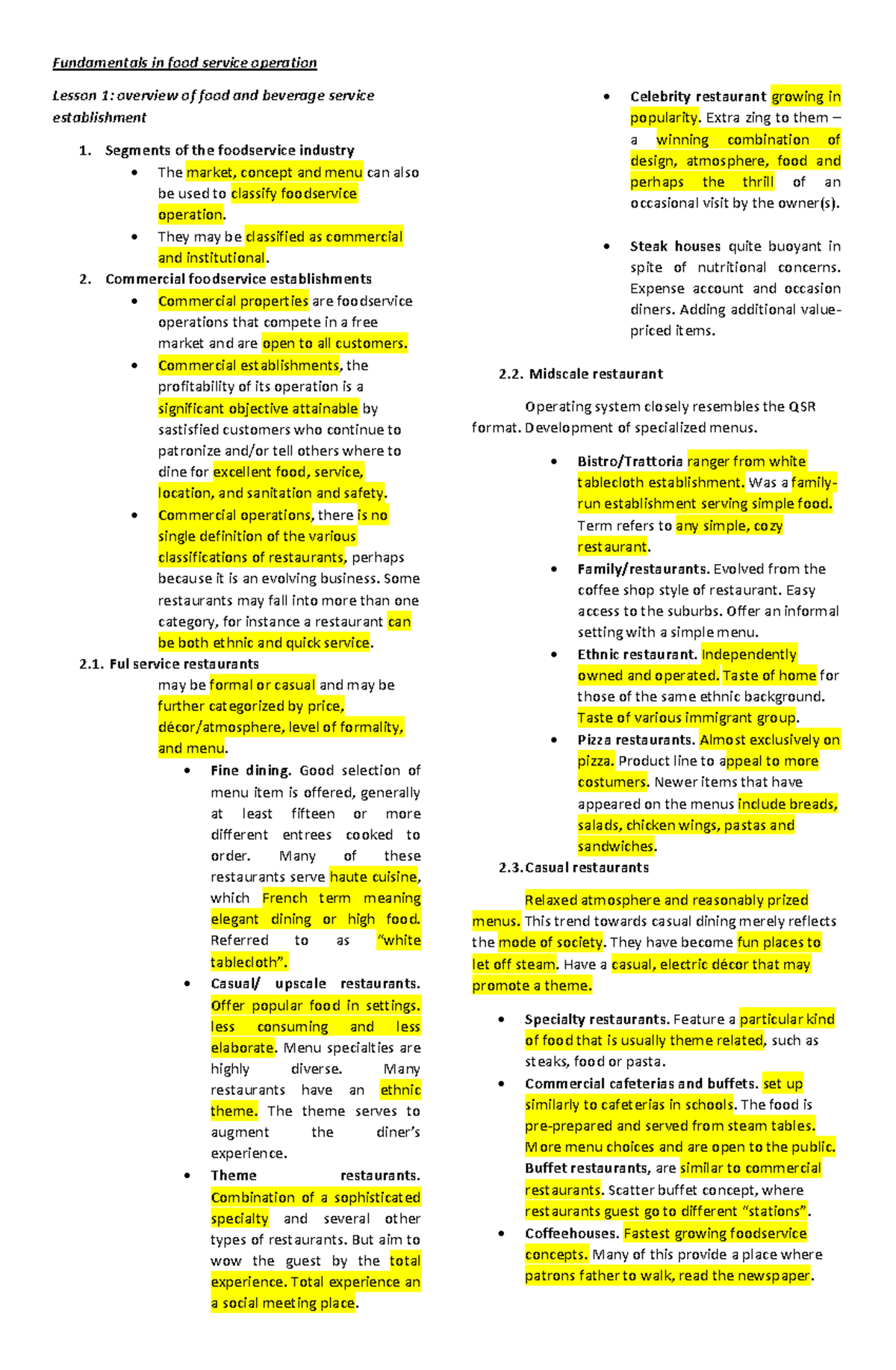 Fundamentals in food service operation - They may be classified as ...