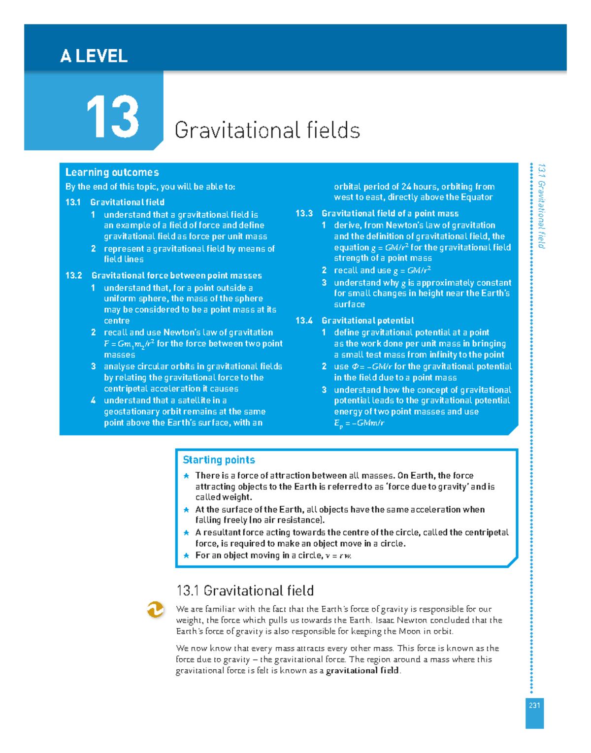 A LEVEL 13 Gravitational Fields: Key Concepts and Learning Outcomes ...