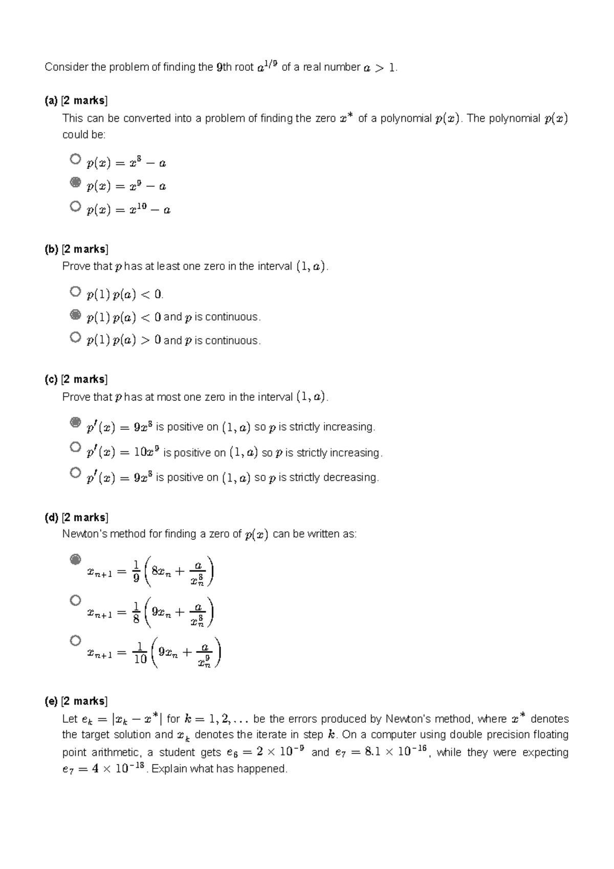 Q1 - Finding the 9th Root of a Real Number: Polynomial Analysis - Studocu