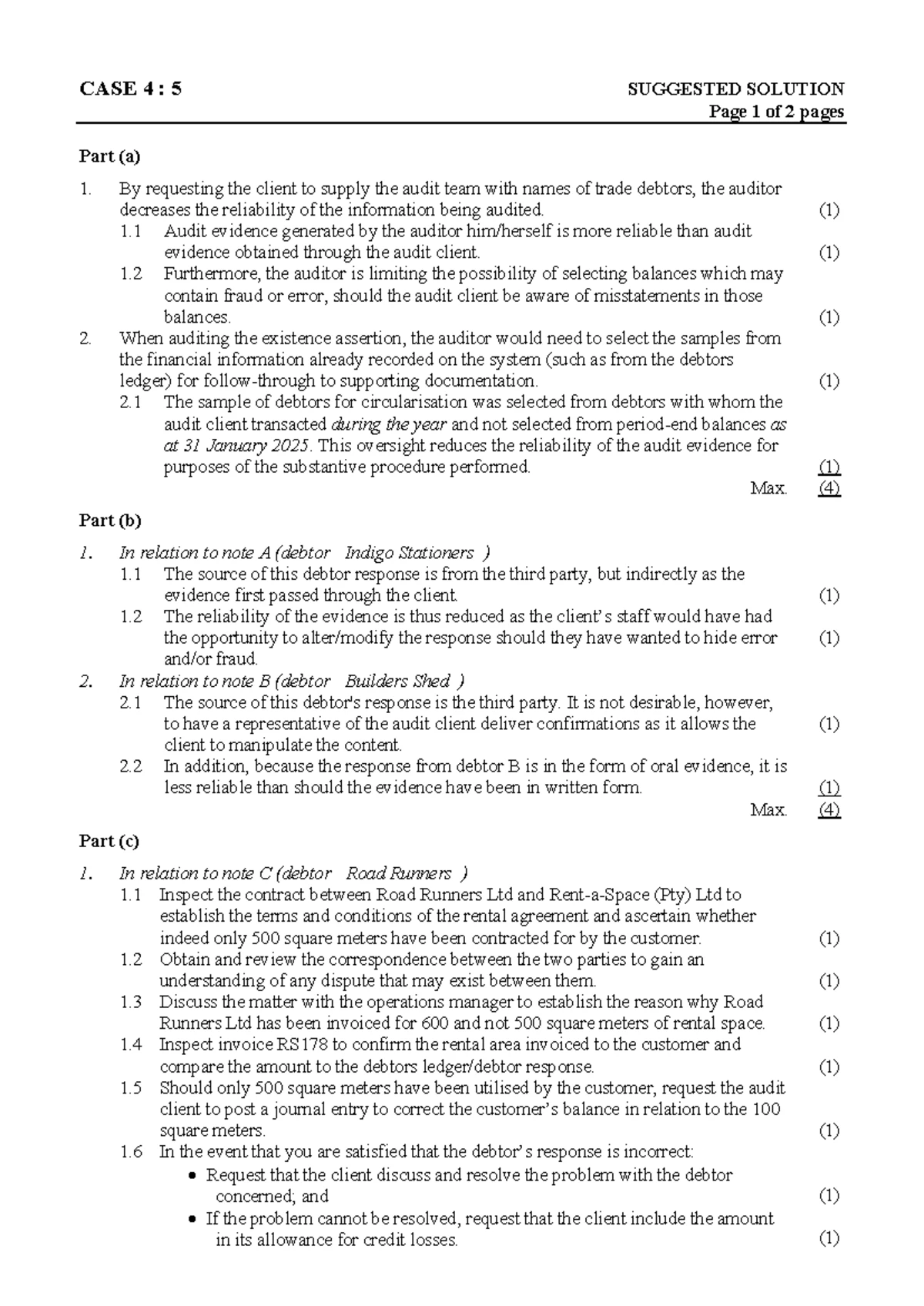 UFS Paper 1 Nov Exam Suggested Solution: Risks of Material Misstatement ...