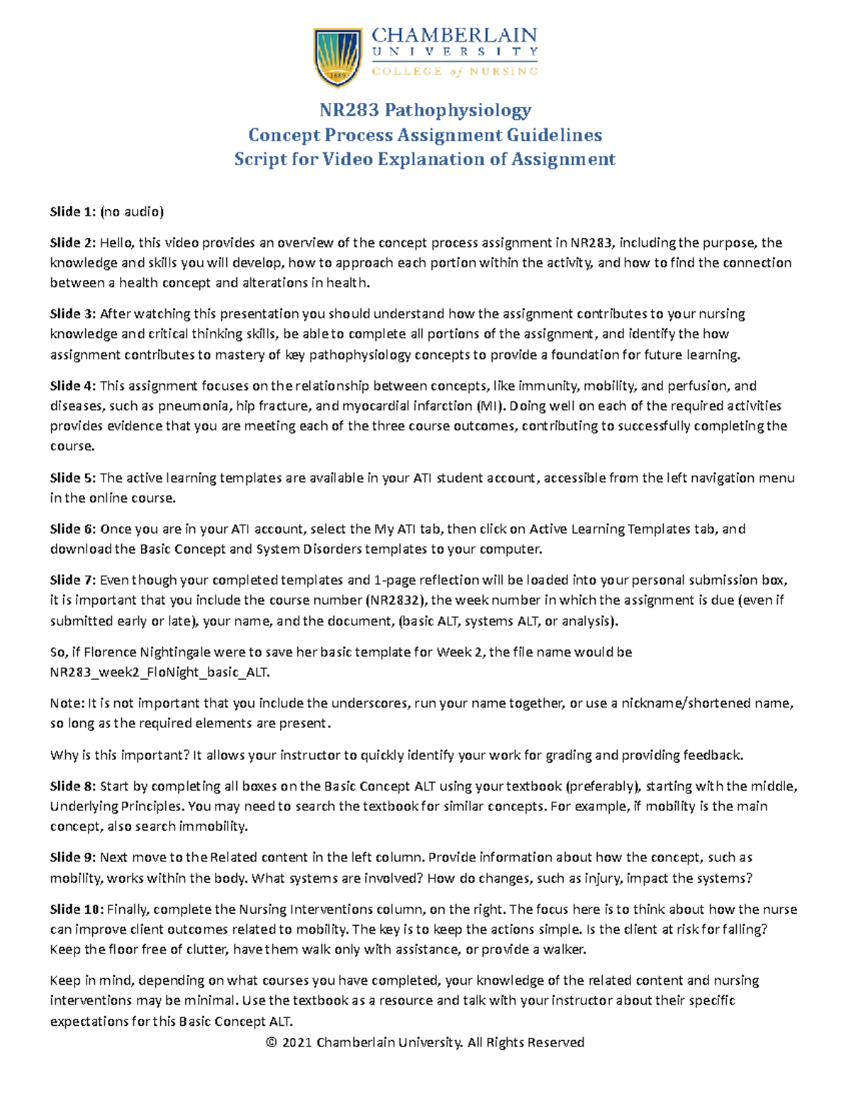 NR283 Concept Process Assignment Video Script V1 SEP15 - NR283 ...