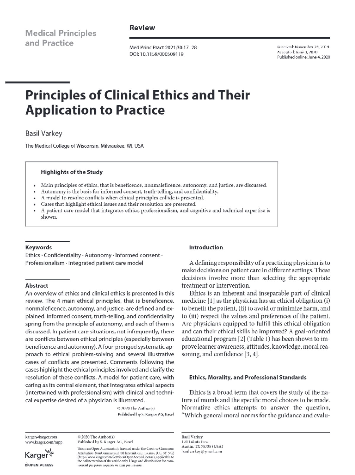Ethics in Clinical Practice: Principles and Applications Med Princ ...
