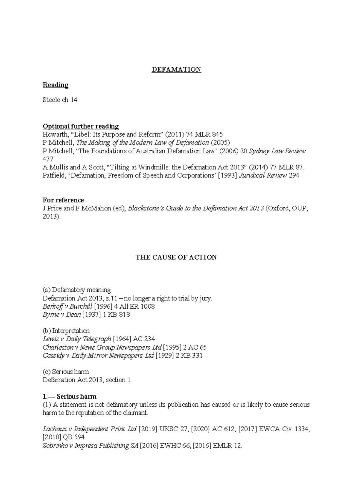 Defamation Law Overview: Key Cases & Statutory Provisions (LAW101 ...