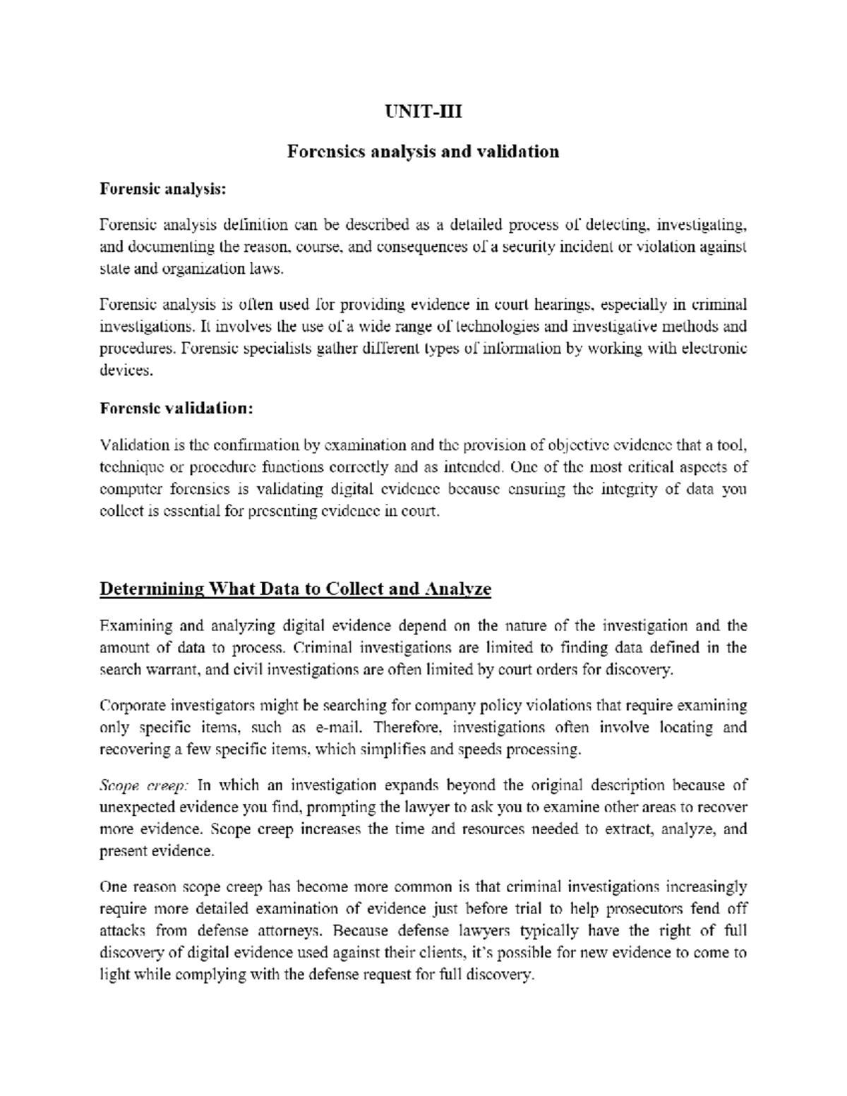 Cyber Forensics Unit-3 Lecture Notes: Analysis & Validation Techniques ...