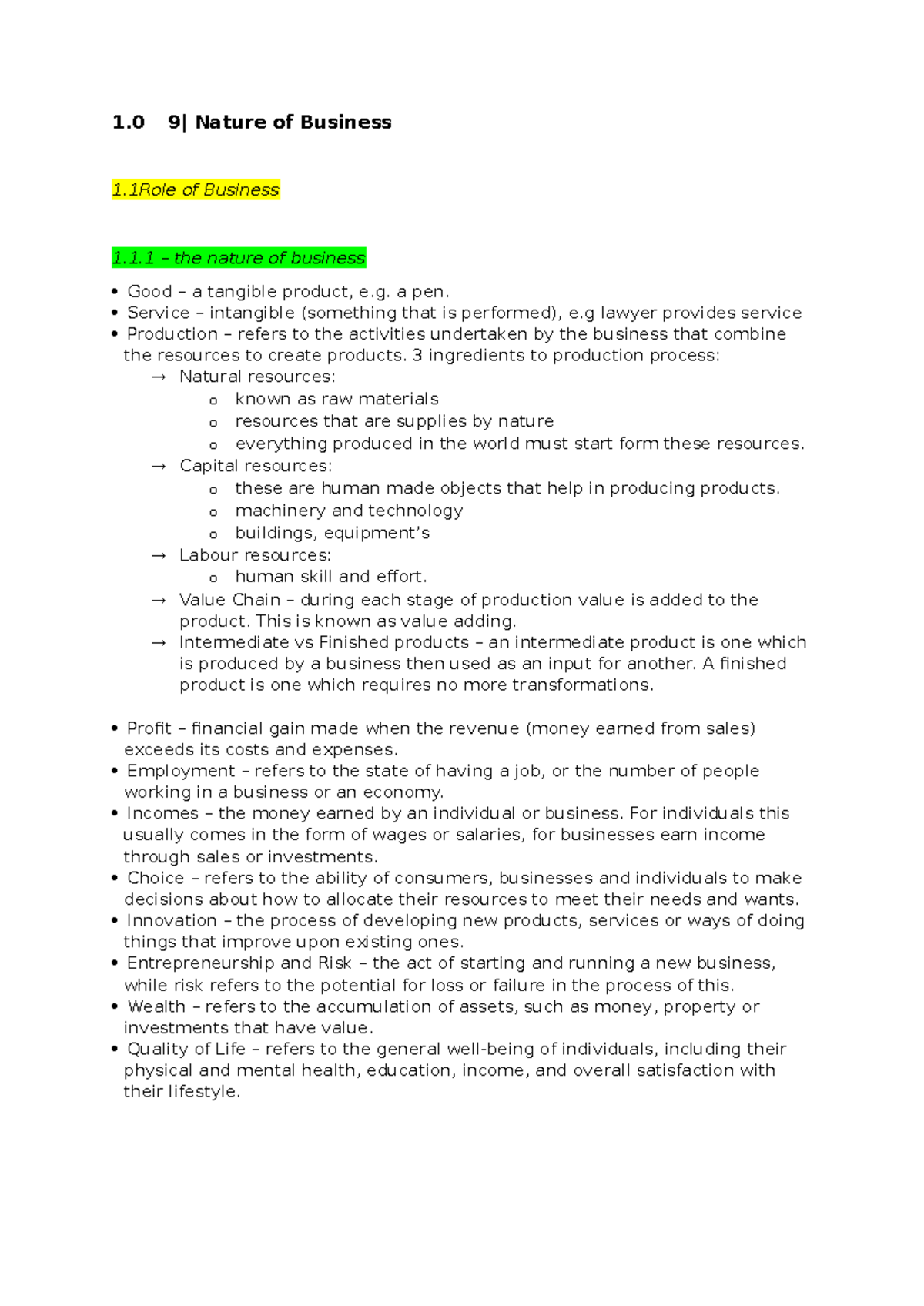Business Studies Notes: Understanding the Nature of Business and ...