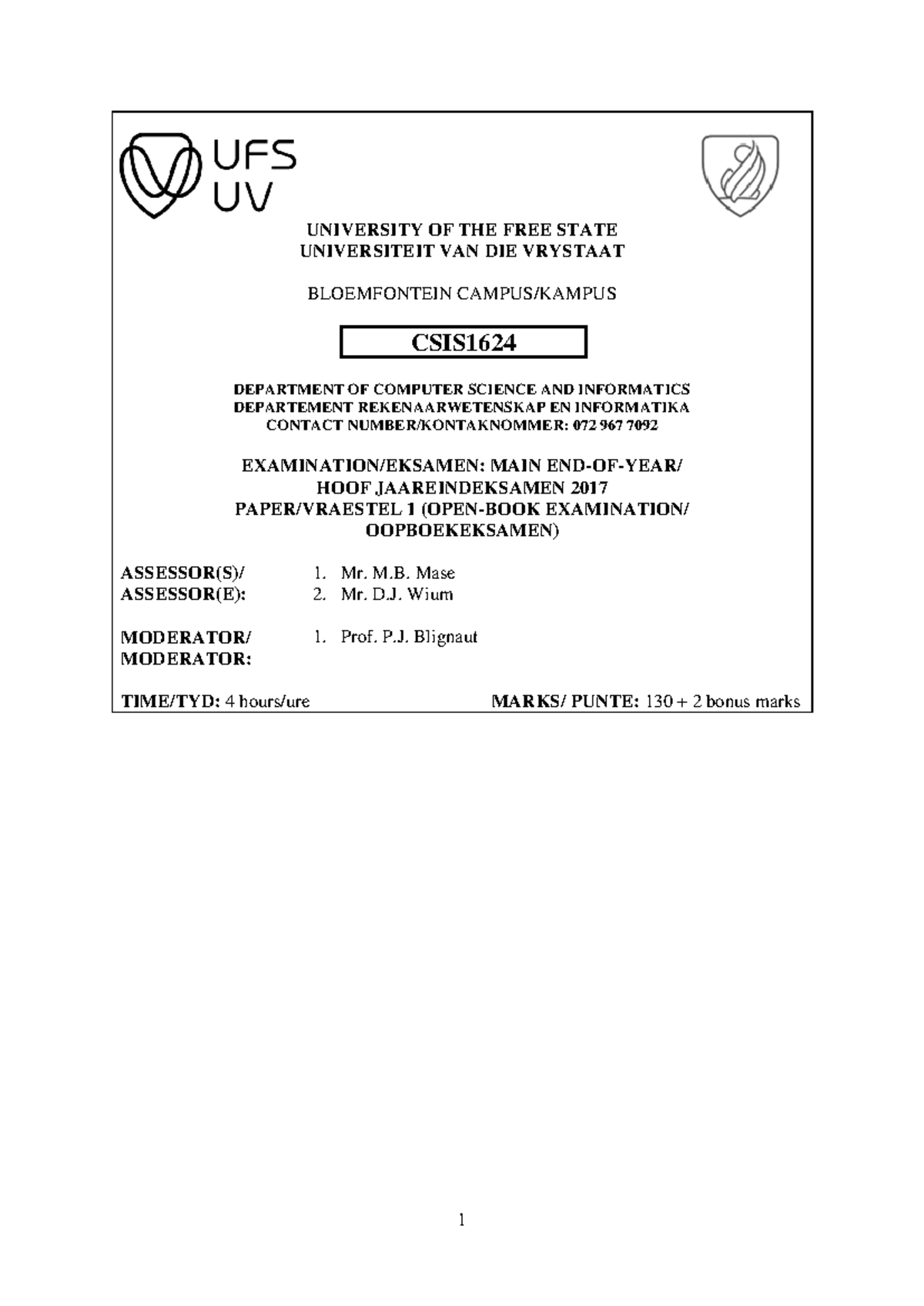 CSIS1624 Main Exam 2017: OOP Concepts & Windows Forms Application - Studocu