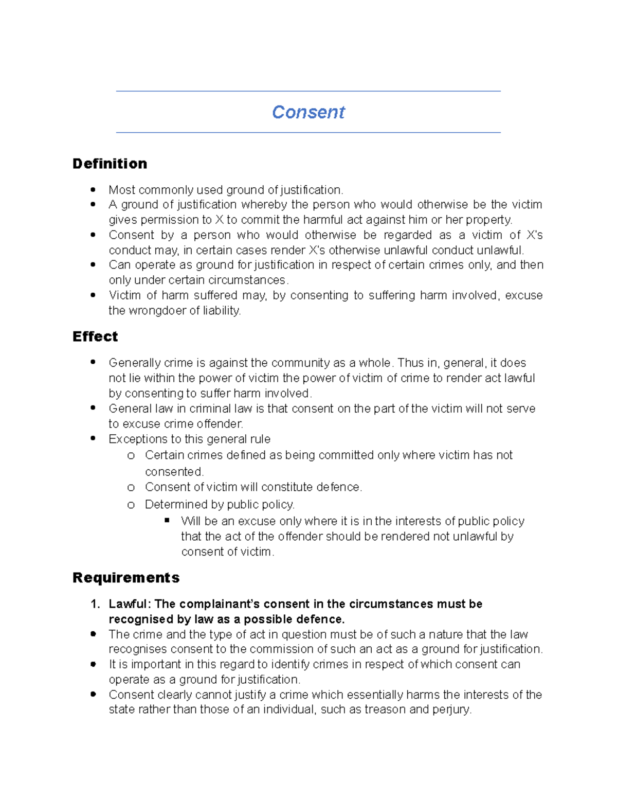 Consent as a Ground of Justification in Criminal Law (LAW 101) - Studocu