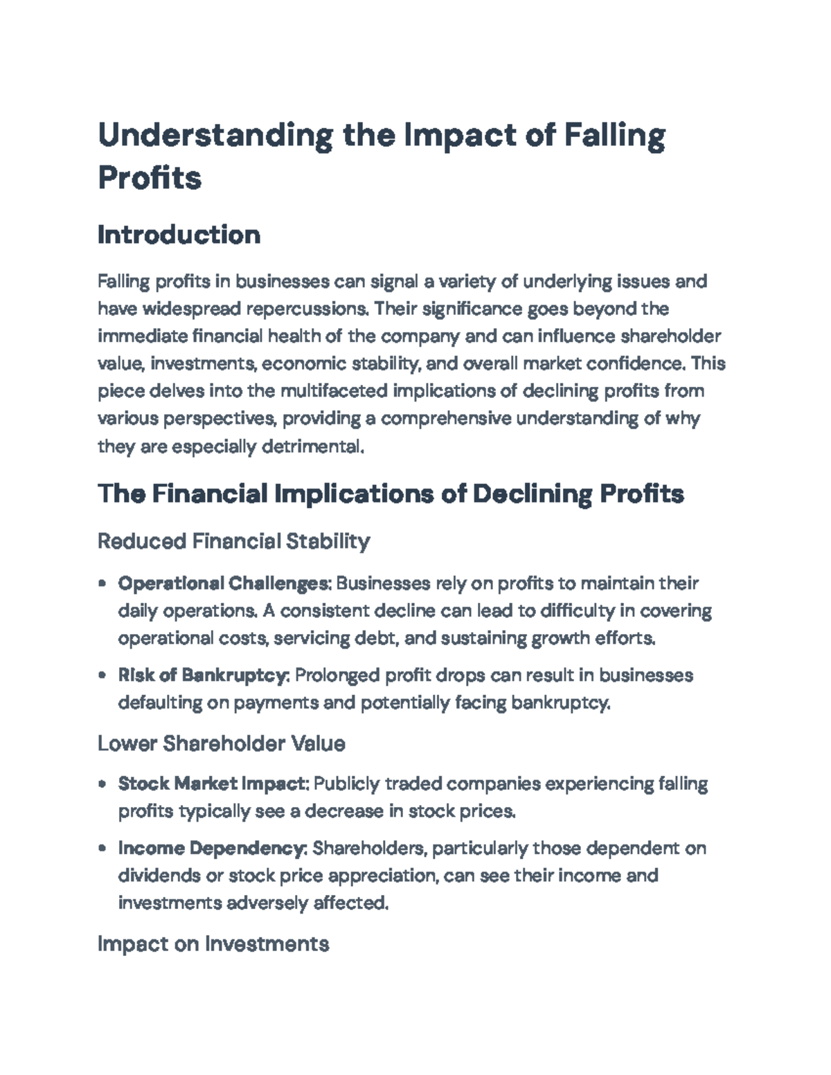 Impacts of Declining Profits on Business & Economy Analysis - Studocu