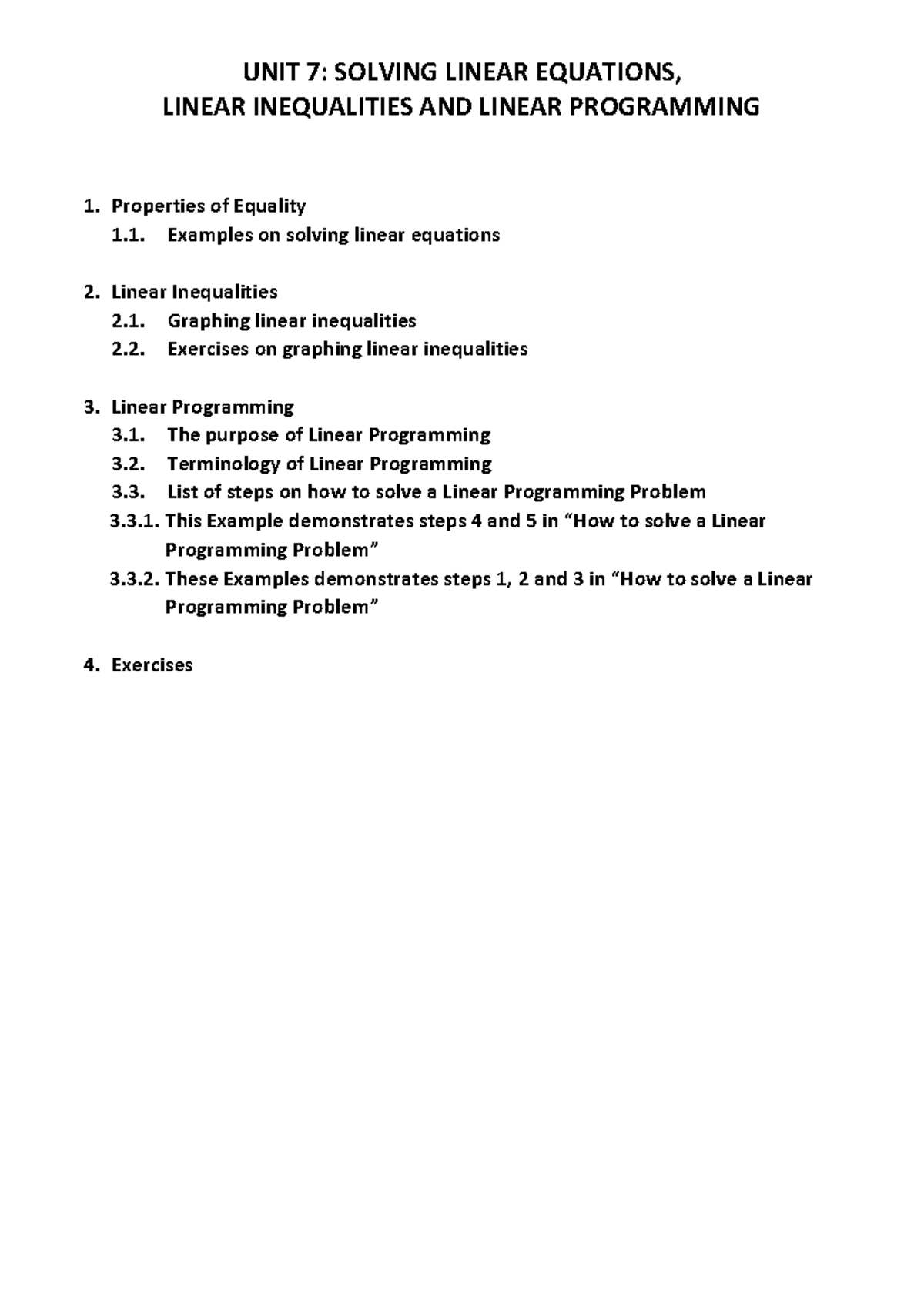 Unit 7: Solving Linear Equations, Inequalities, & Programming Concepts ...