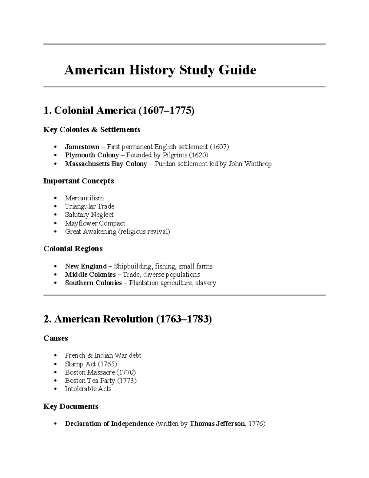 🇺🇸 American History Study Guide: Key Events & Concepts - Studocu