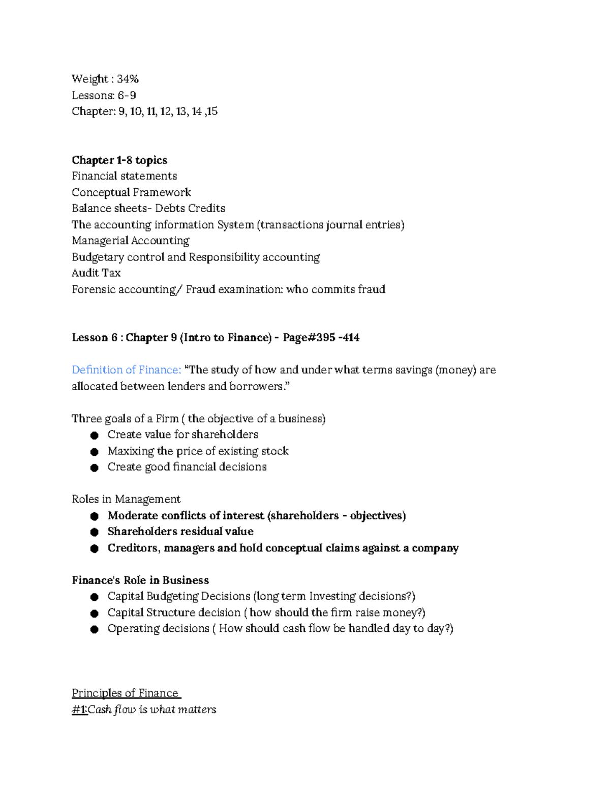 MOS 1023 Final Exam Notes: Chapters 9-15 on Finance & Accounting - Studocu