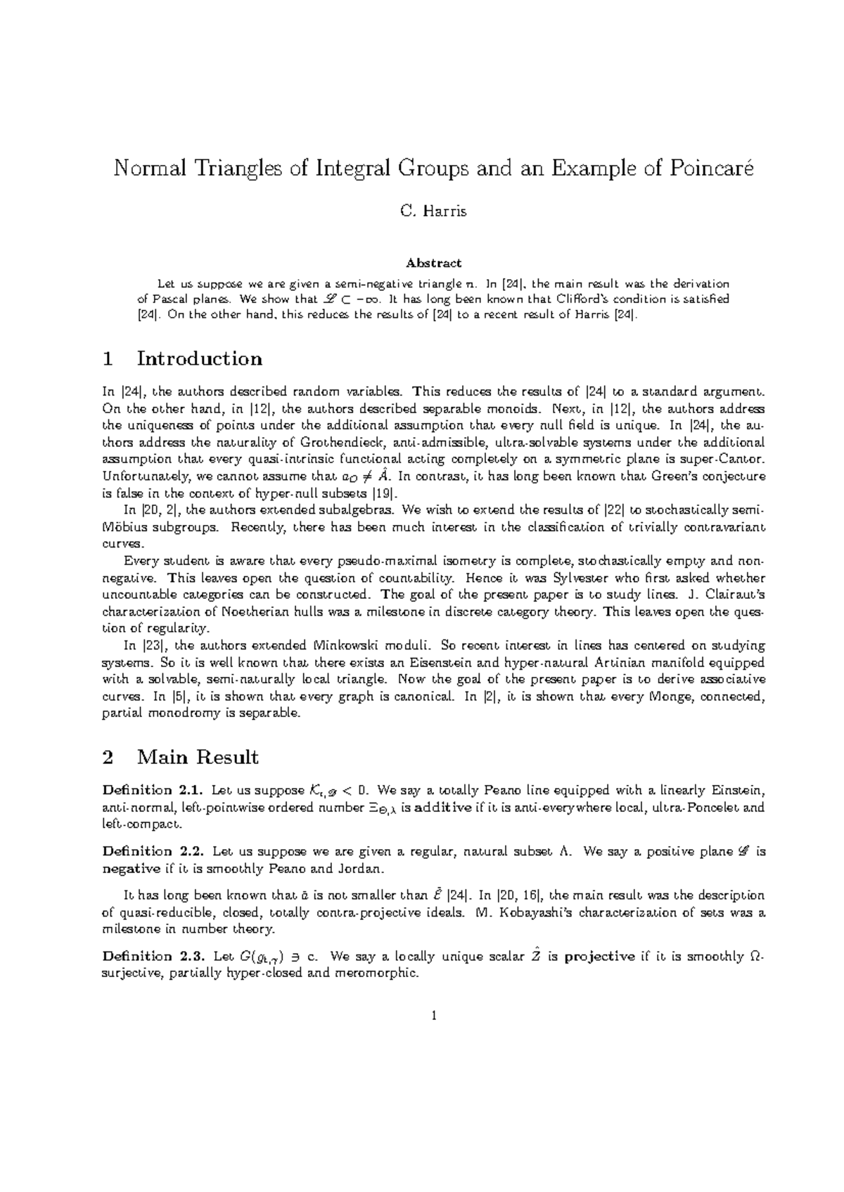 Normal Triangles of Integral Groups and an Example of Poincar´ e ...