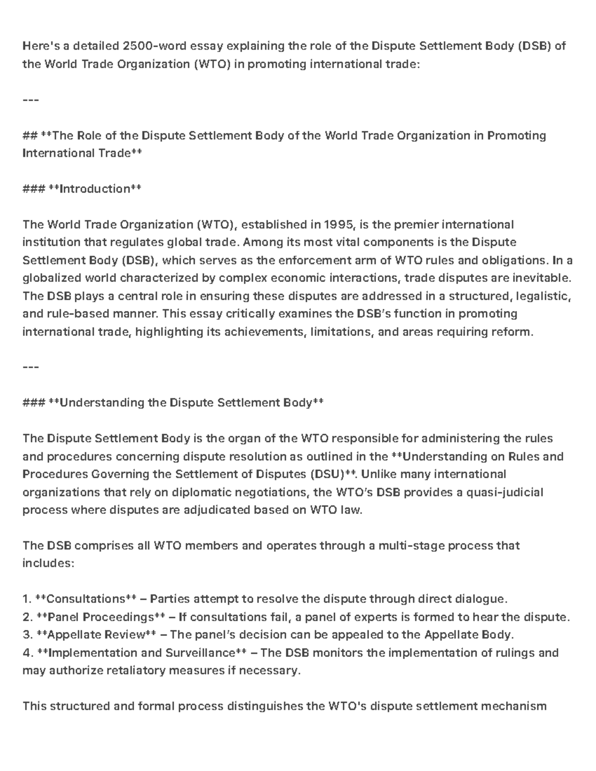 WTO 101: The Role of the Dispute Settlement Body in Global Trade - Studocu