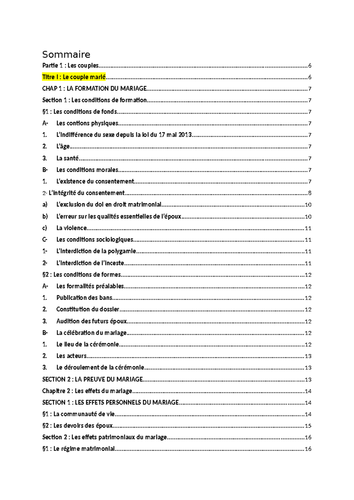 Partie 1 Les couples - Notes de cours - Sommaire Partie 1 : Les - Studocu