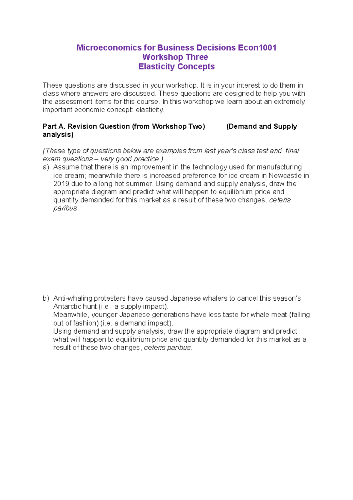 Workshop Three Activities Econ1001 Revised 2021 - Microeconomics for ...