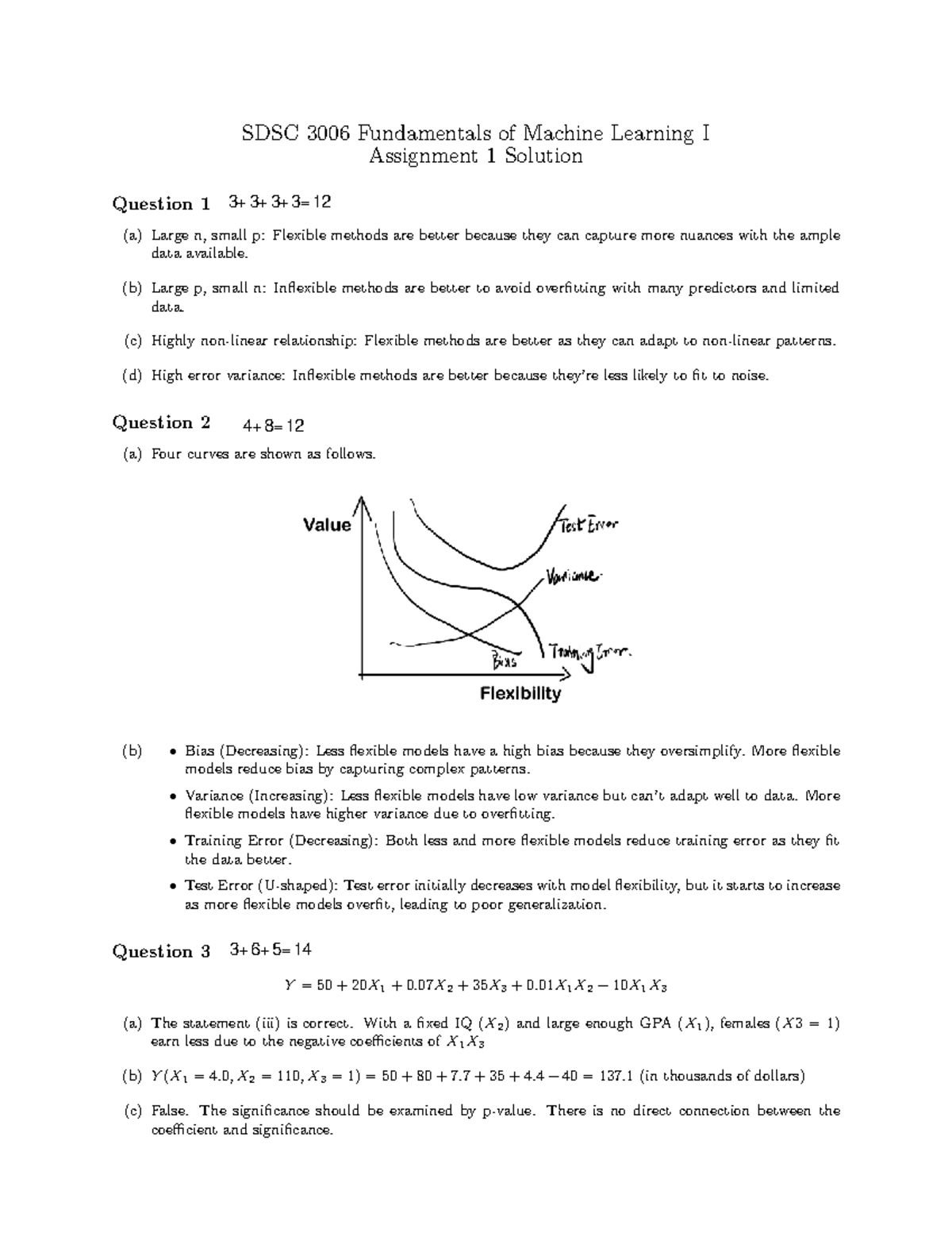 SDSC 3006 Assignment 1 Solutions: Machine Learning Fundamentals - Studocu