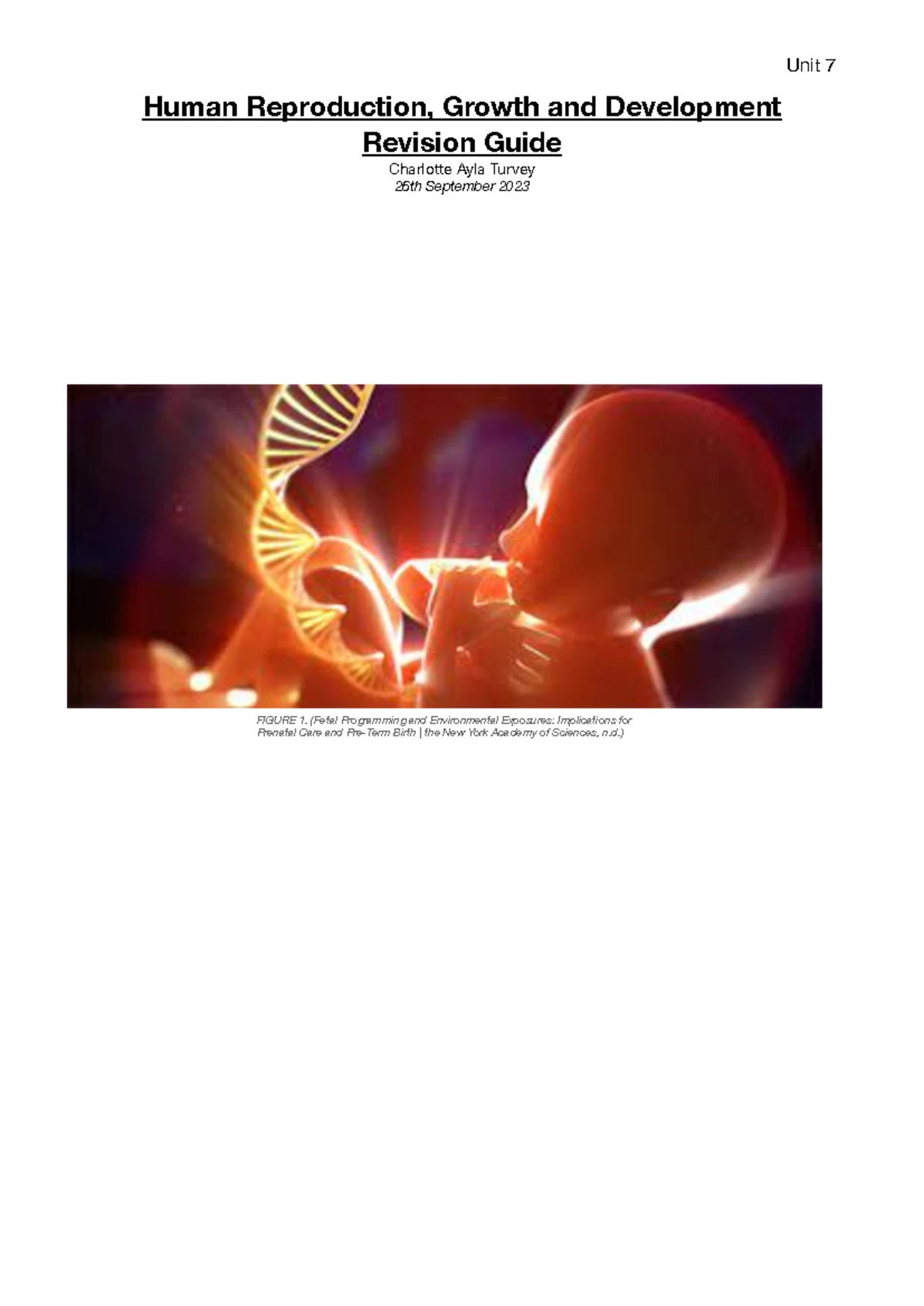 Unit 7 - Revision Guide: Human Reproduction, Growth & Development - Studocu