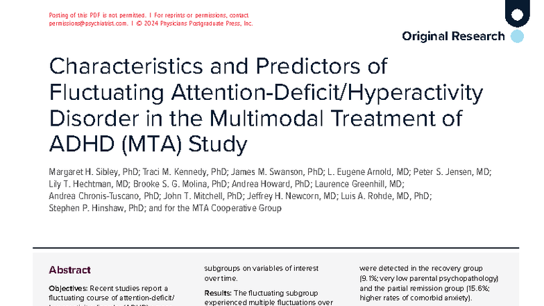 Fluctuating ADHD: Characteristics & Predictors in MTA Study (MTA ...