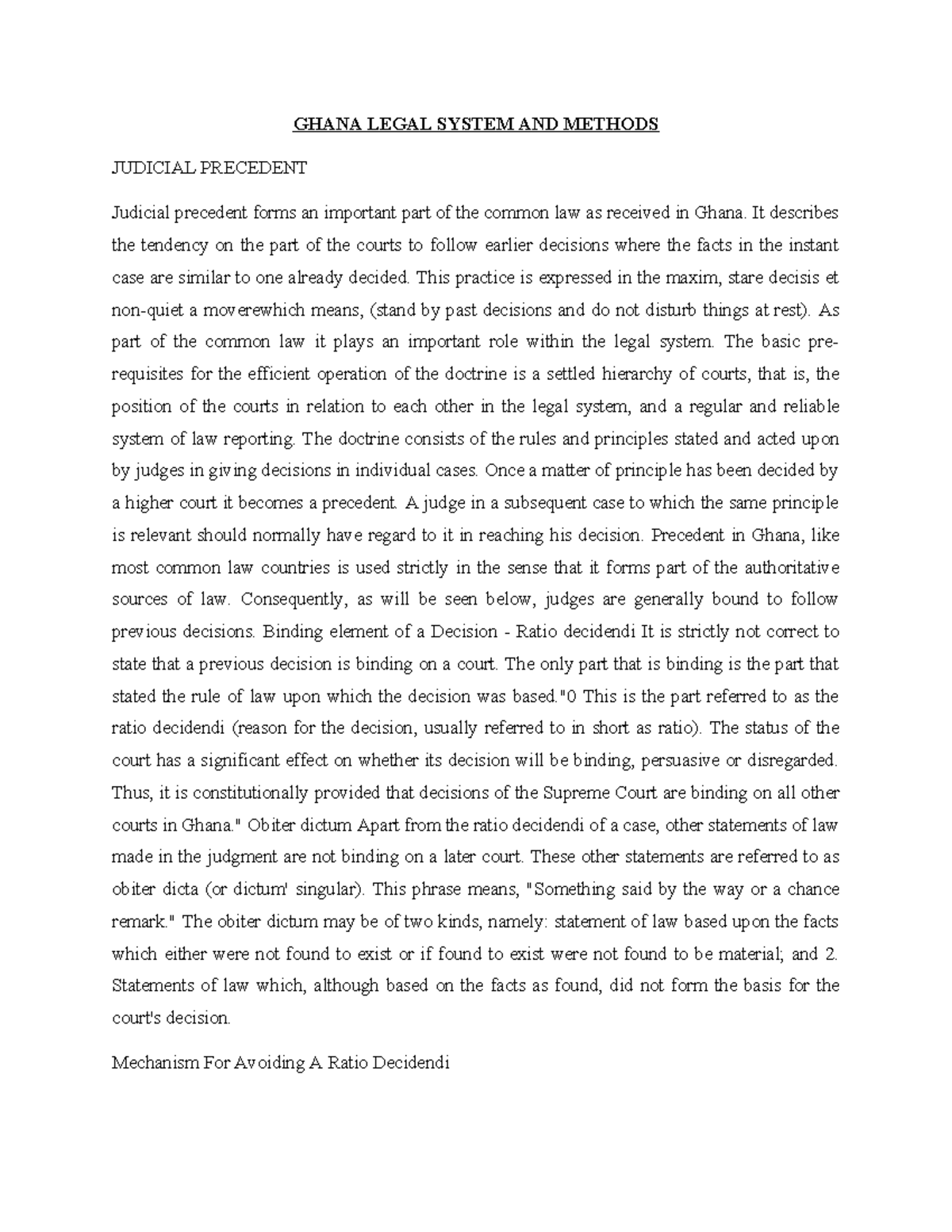 GLS 101: Ghana Legal System Notes on Judicial Precedent and Contempt of ...